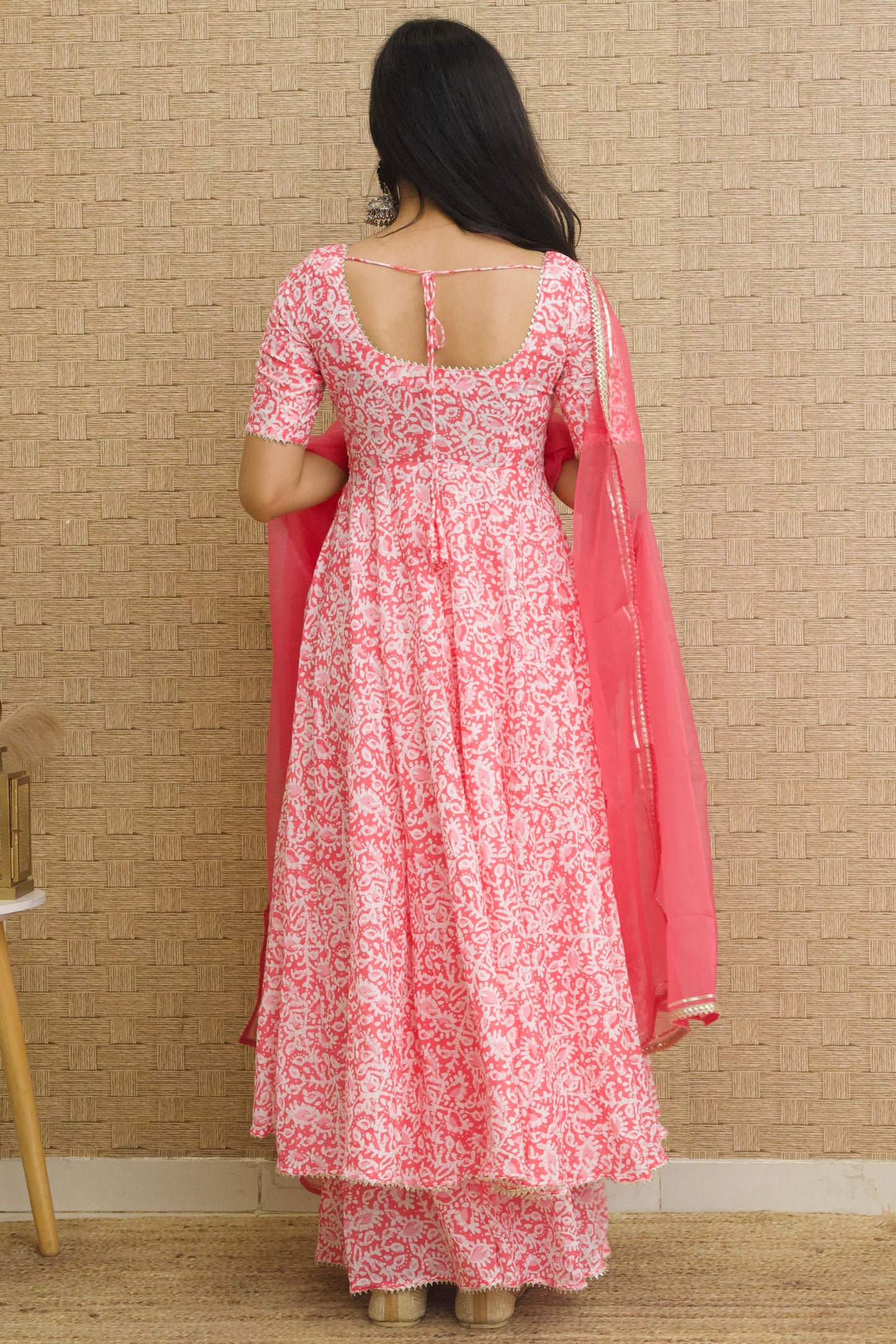 Pink Batik Cotton Anarkali Set