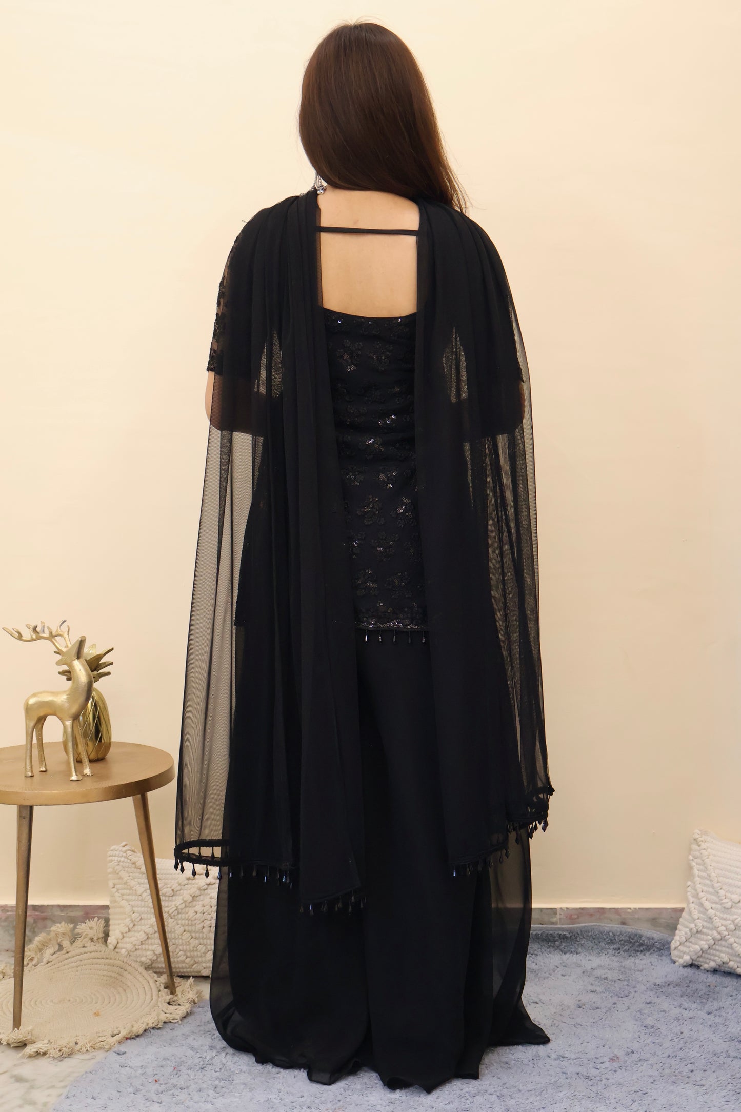 Black Net Kurta & Sharara Set