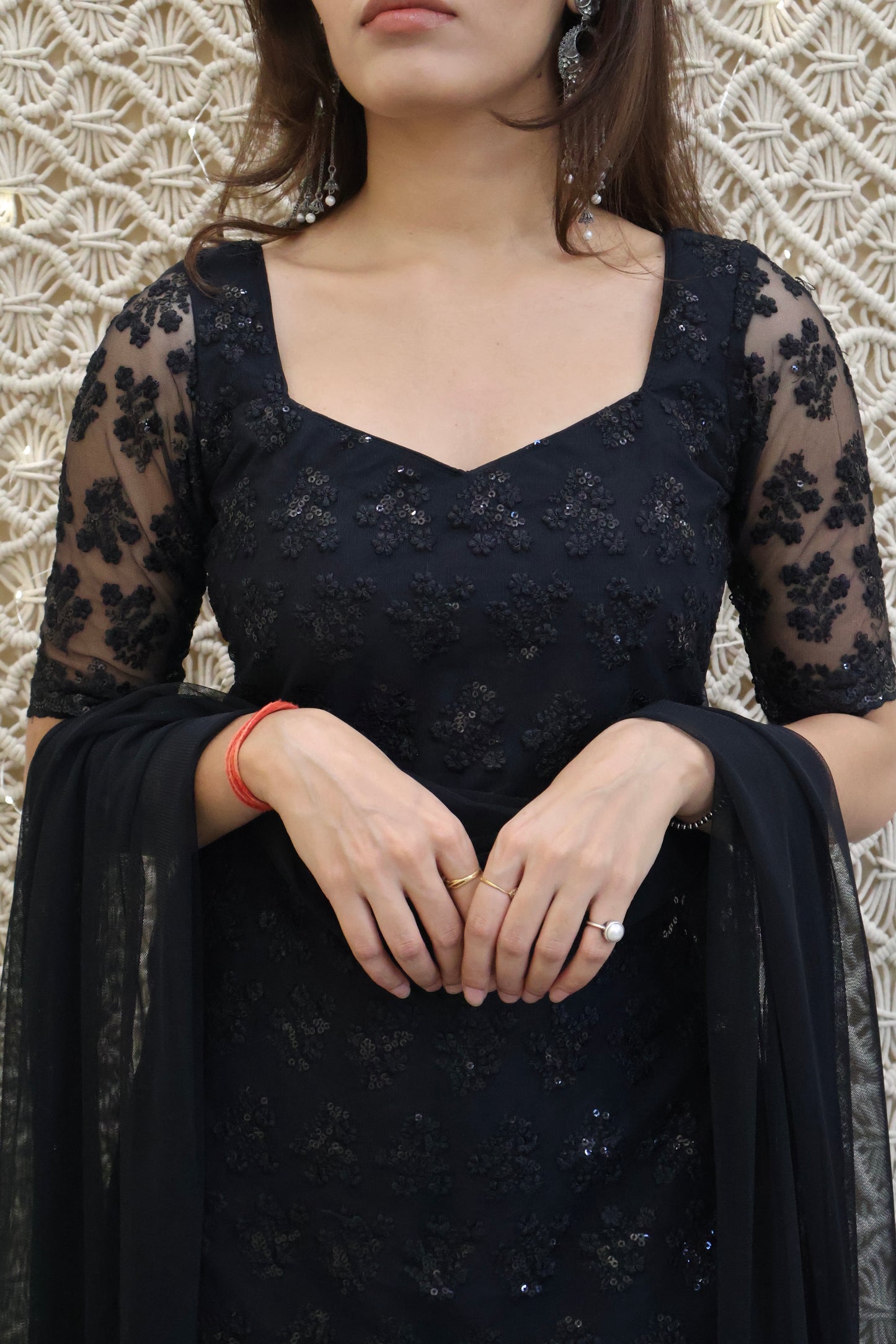 Black Net Kurta & Sharara Set