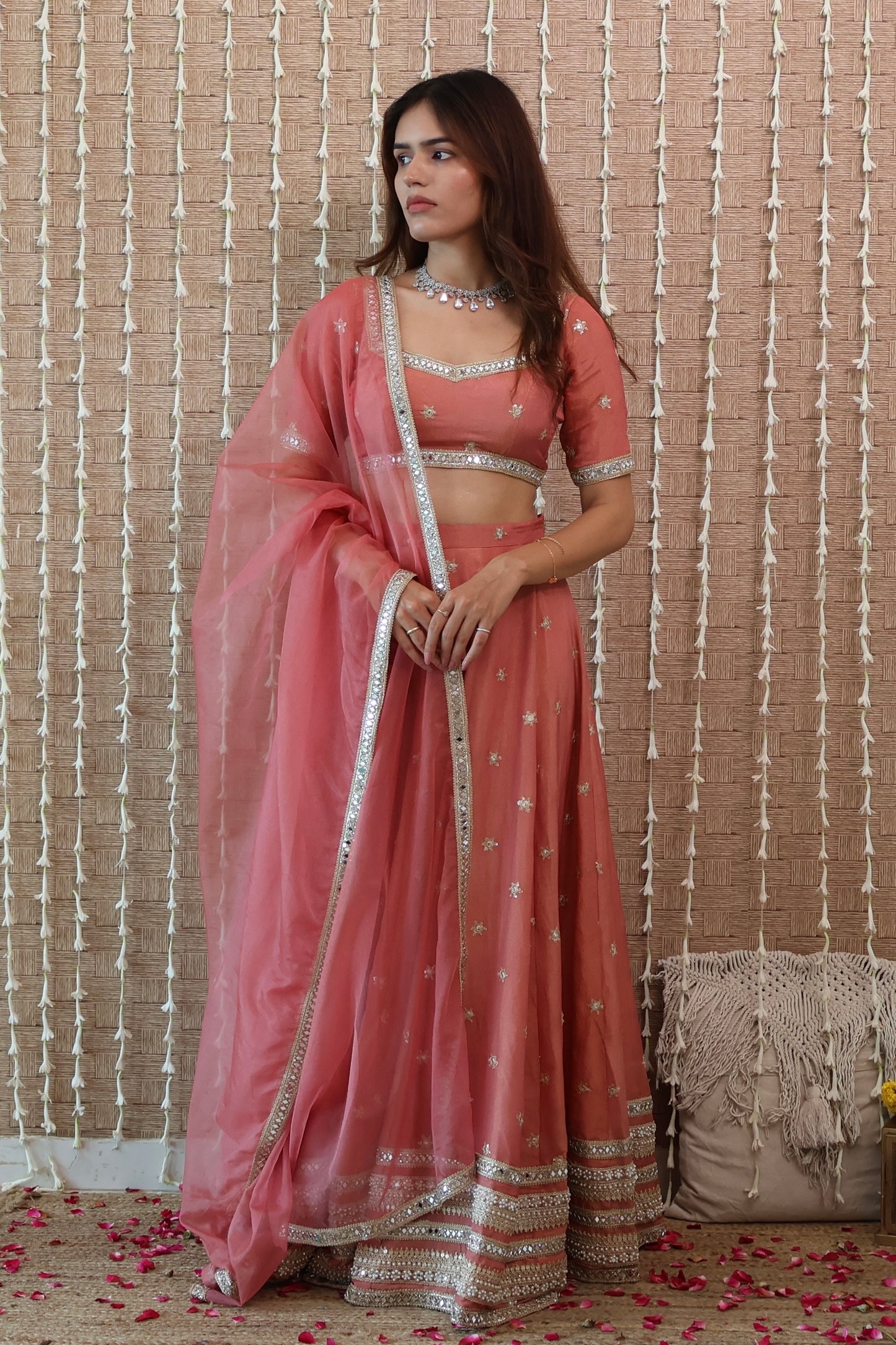 Dusty Pink Embroidered Lehenga Set