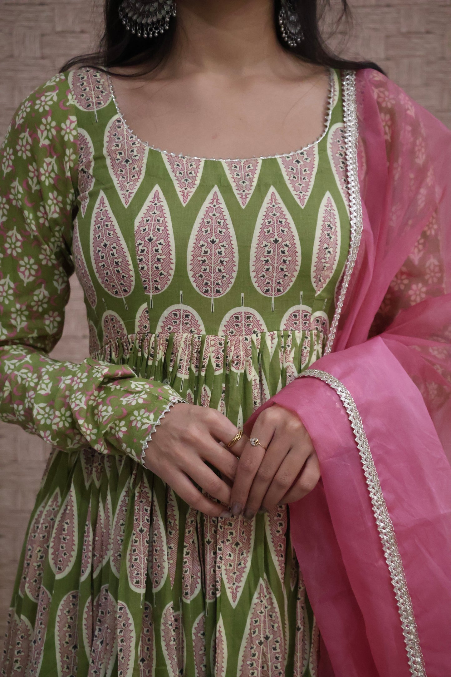 Mehendi Green Cotton Anarkali Set