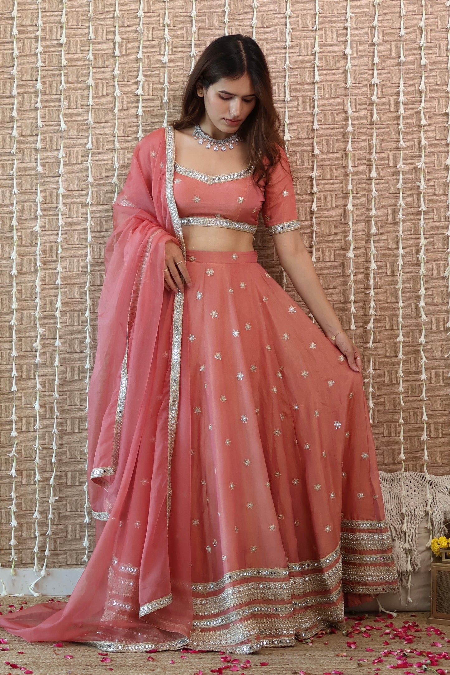 Dusty Pink Embroidered Lehenga Set
