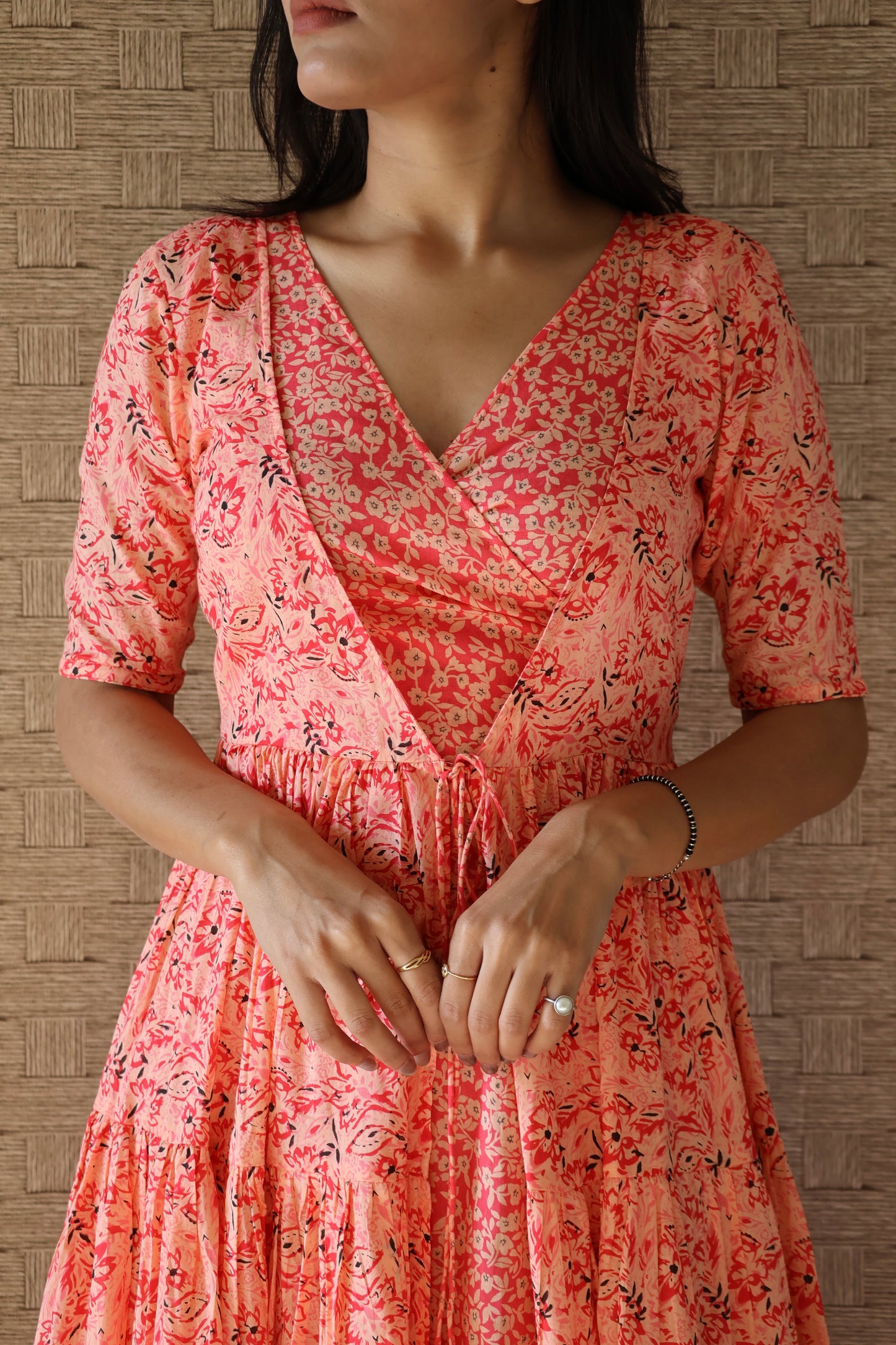 Peach Cotton Printed Shrug Set