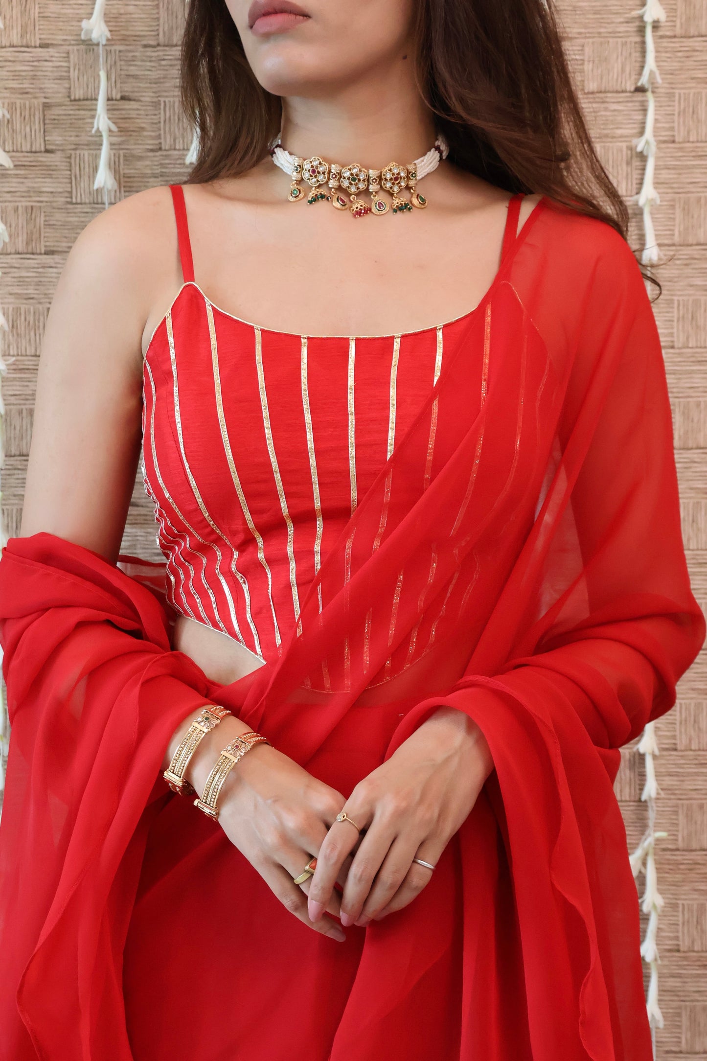 Red Georgette Ruffle Saree