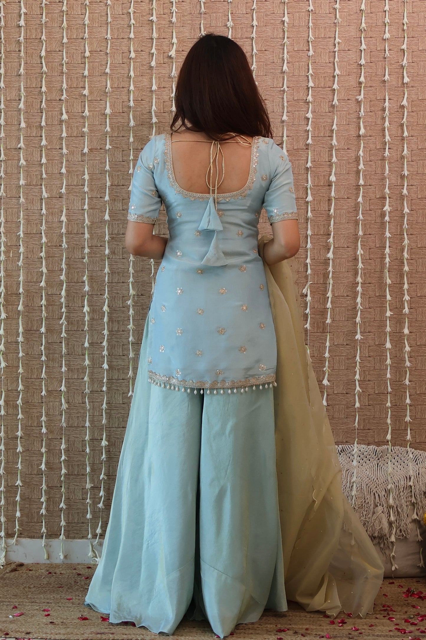 Powder Blue Embroidered Sharara Set