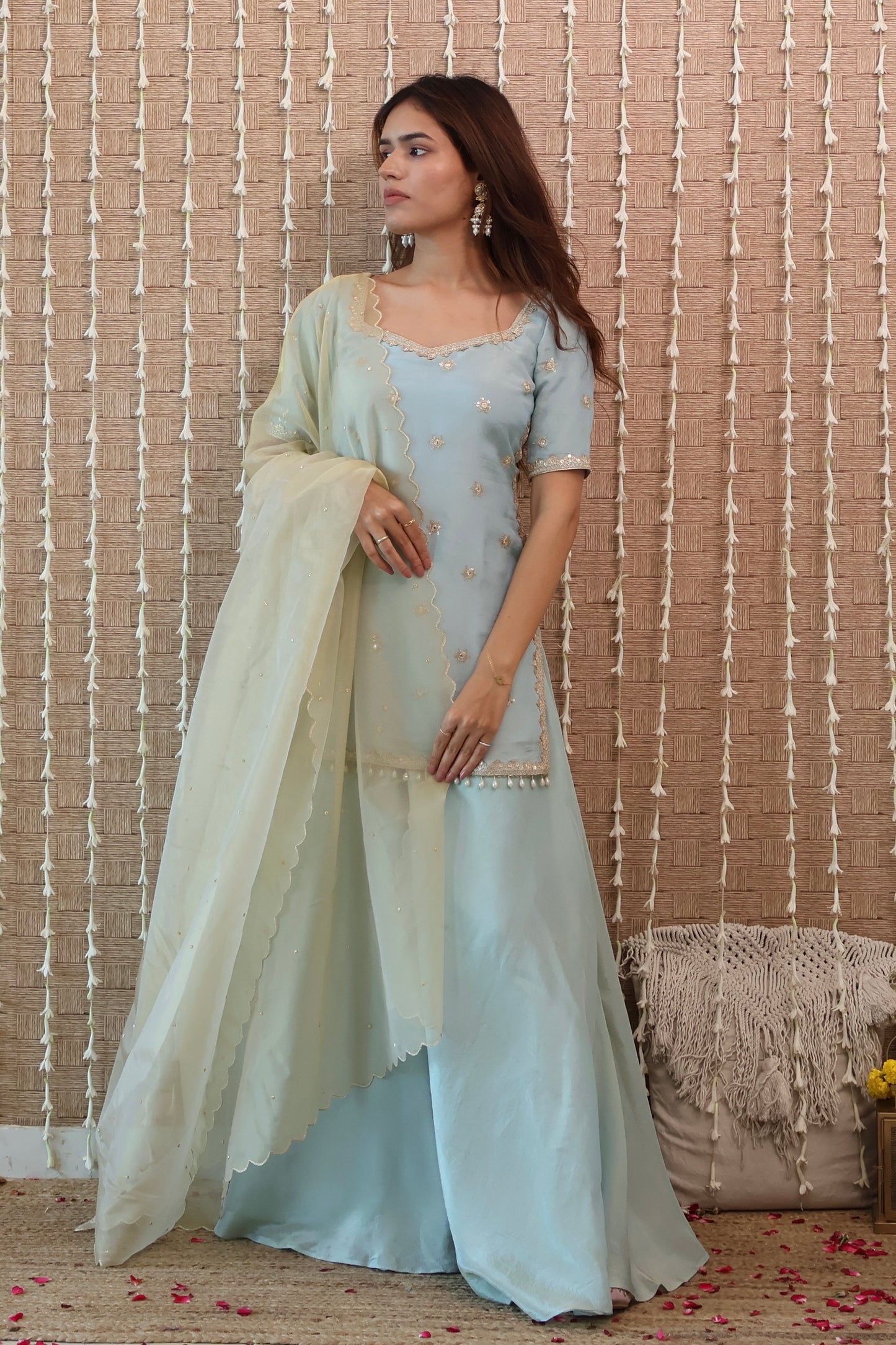 Powder Blue Embroidered Sharara Set