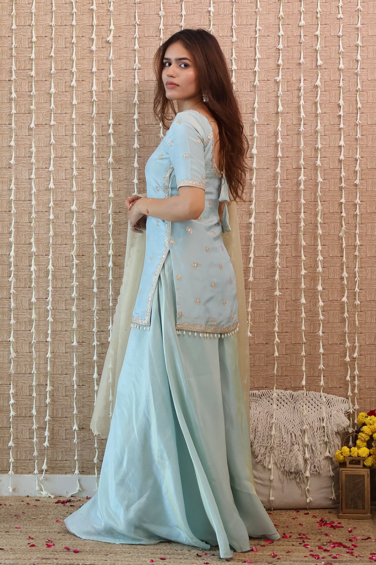Powder Blue Embroidered Sharara Set