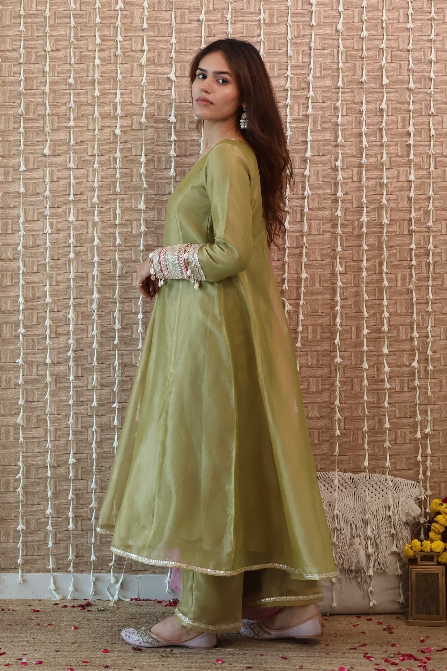 Green Tissue Anarkali Set