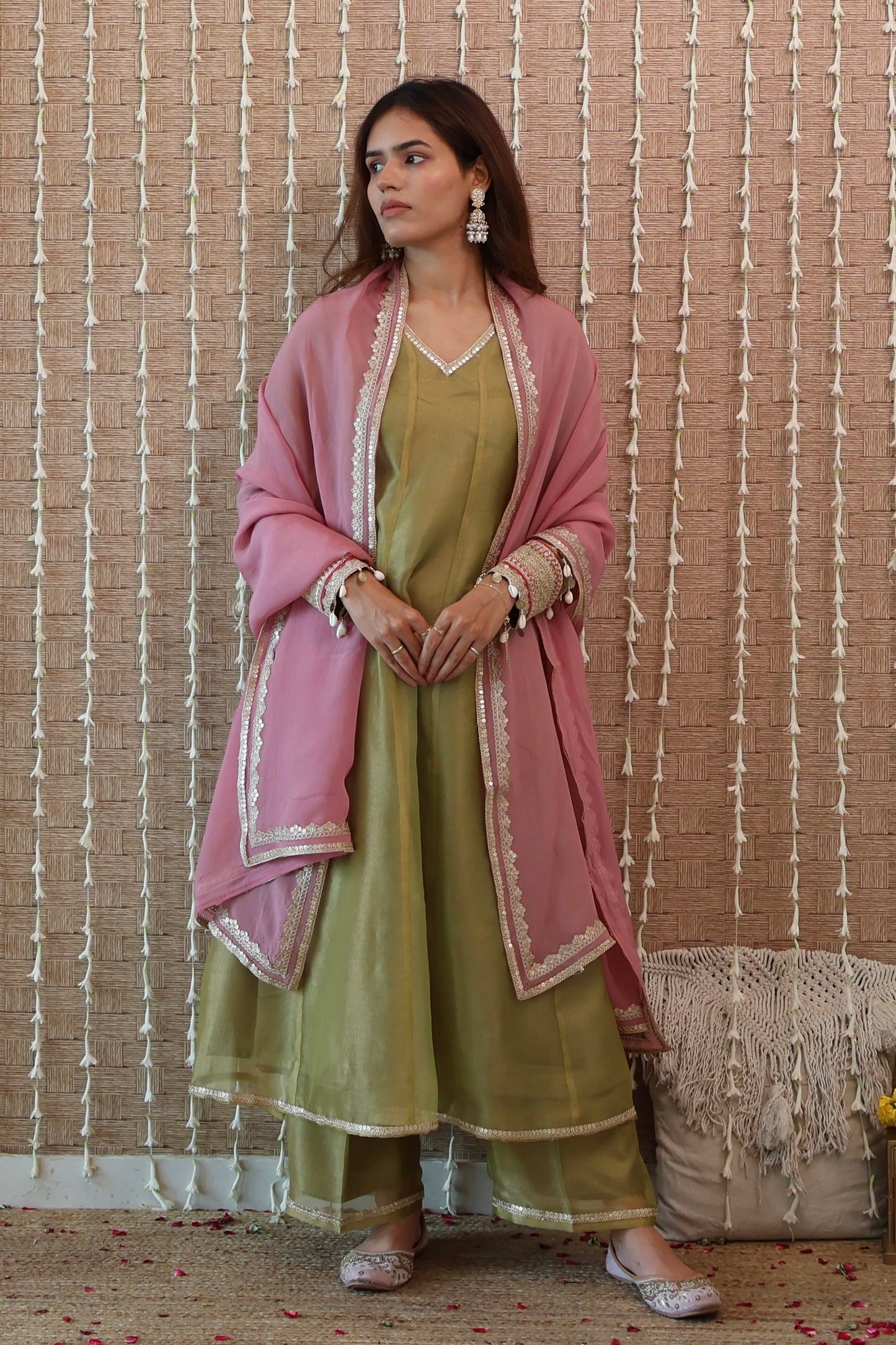 Green Tissue Anarkali Set