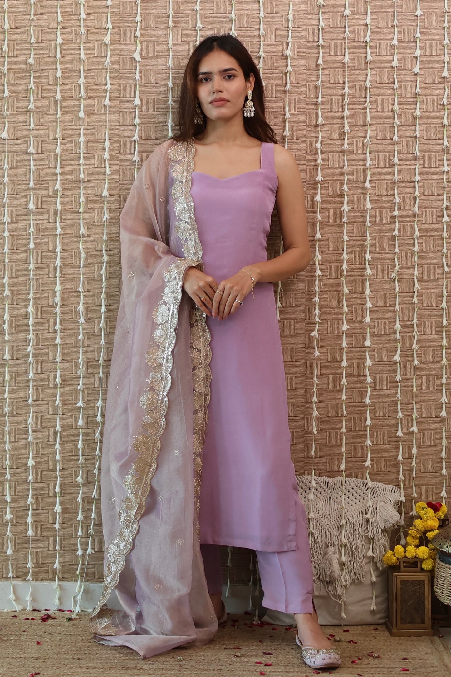 Lilac Pure Crepe Kurta Set