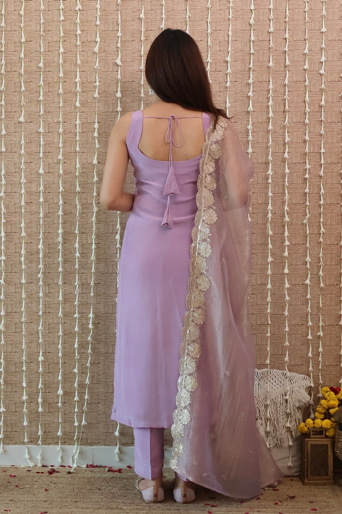 Lilac Pure Crepe Kurta Set