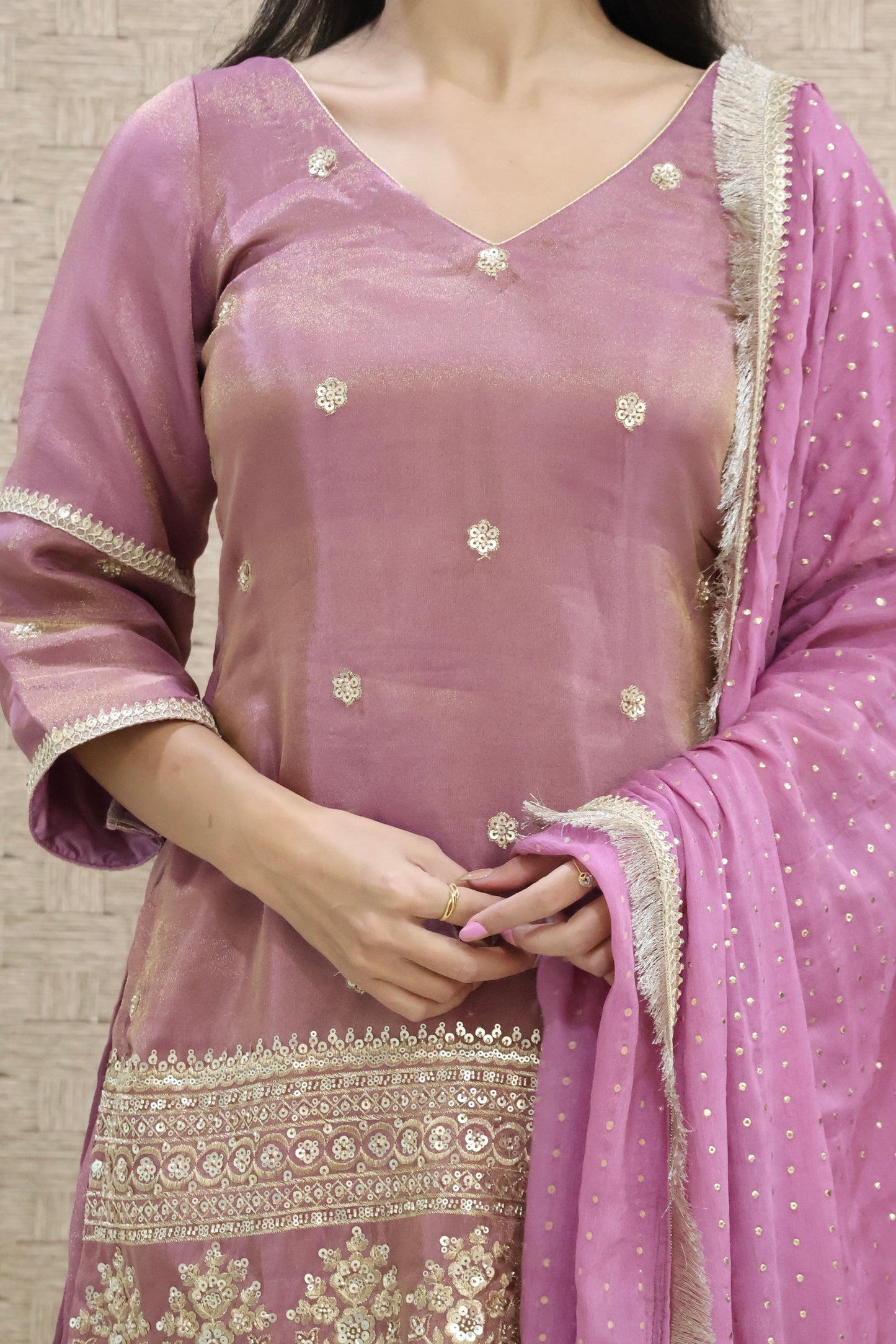 Mauve Embroidered salwar suit set