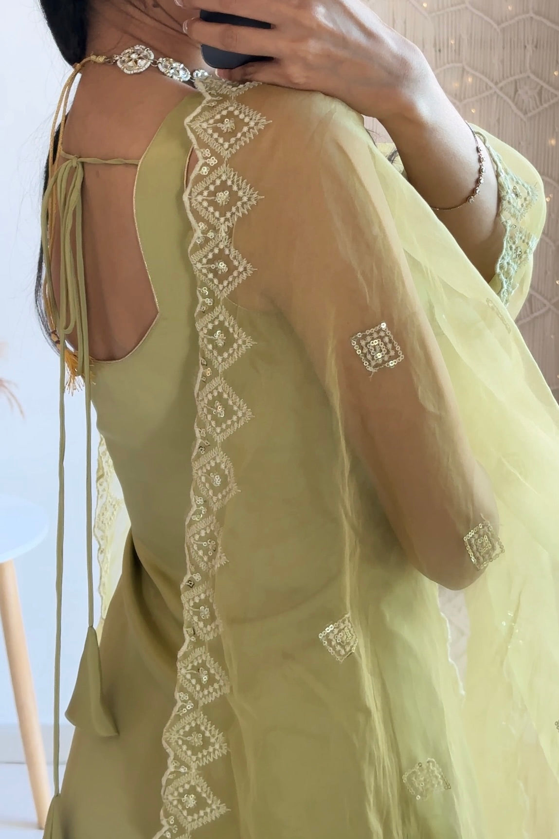 Olive Green Crepe Kurta Set