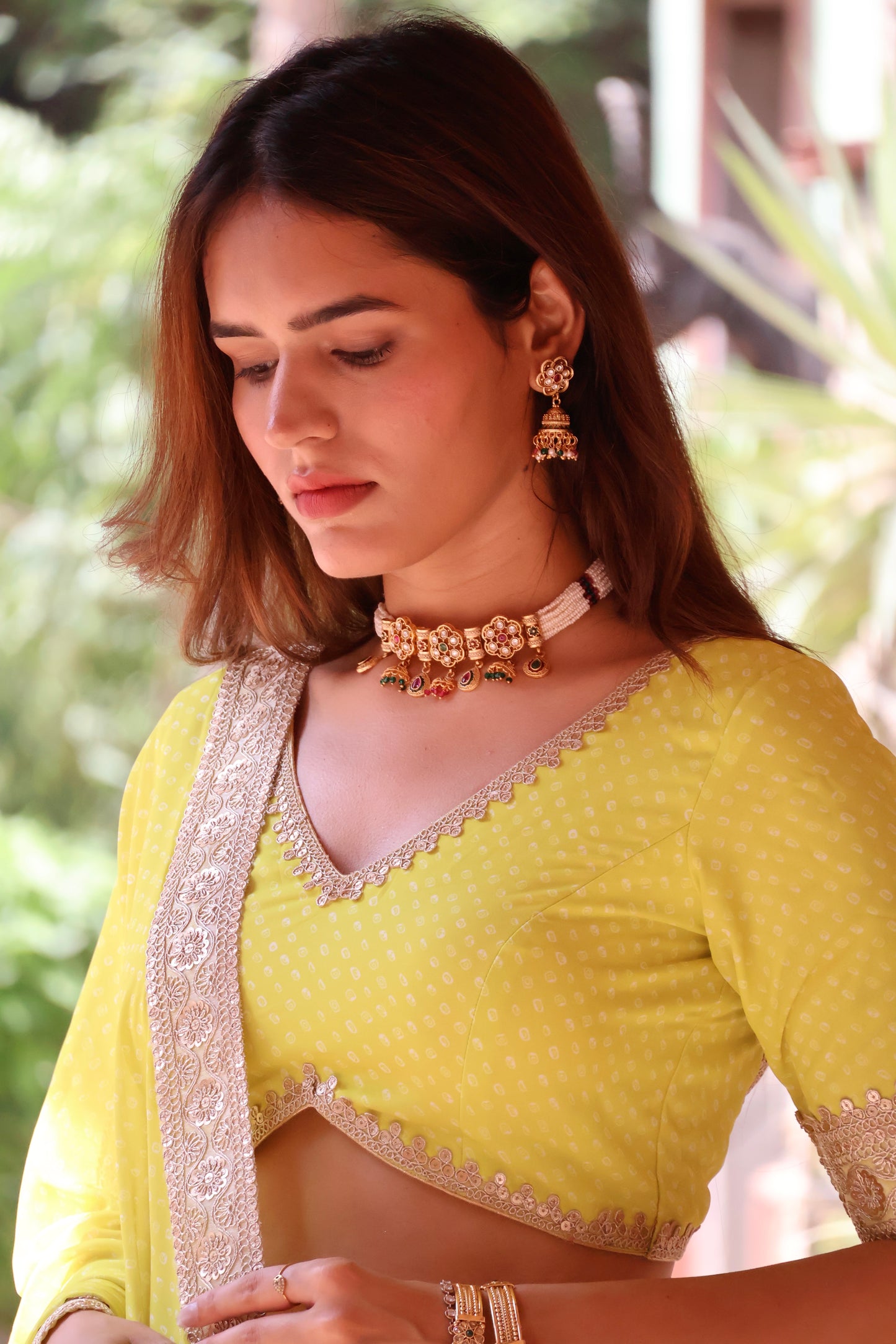 Lime Yellow Bandhani Print Lehenga Set