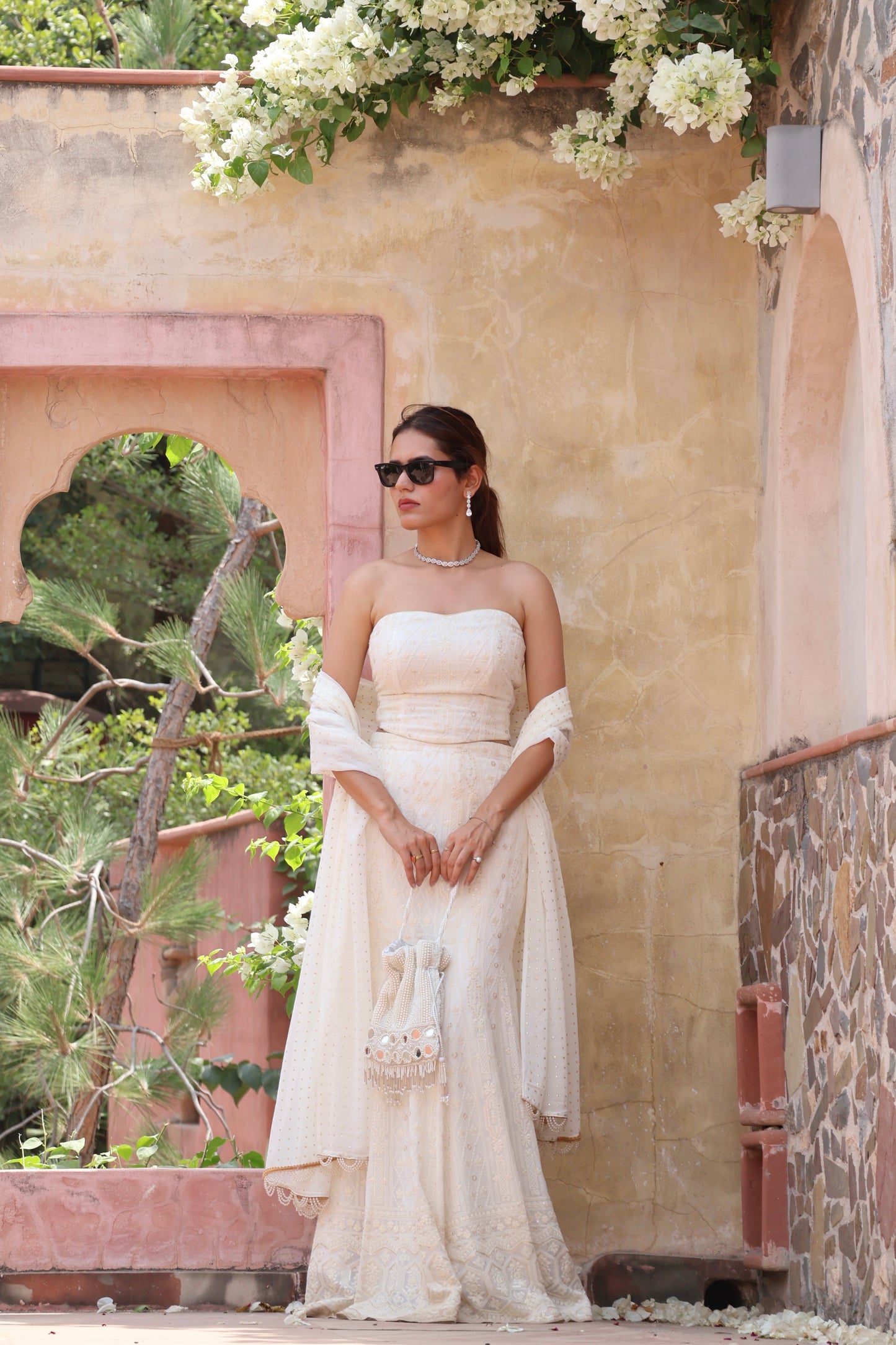 Ivory Embroidered Corset Lehenga Set