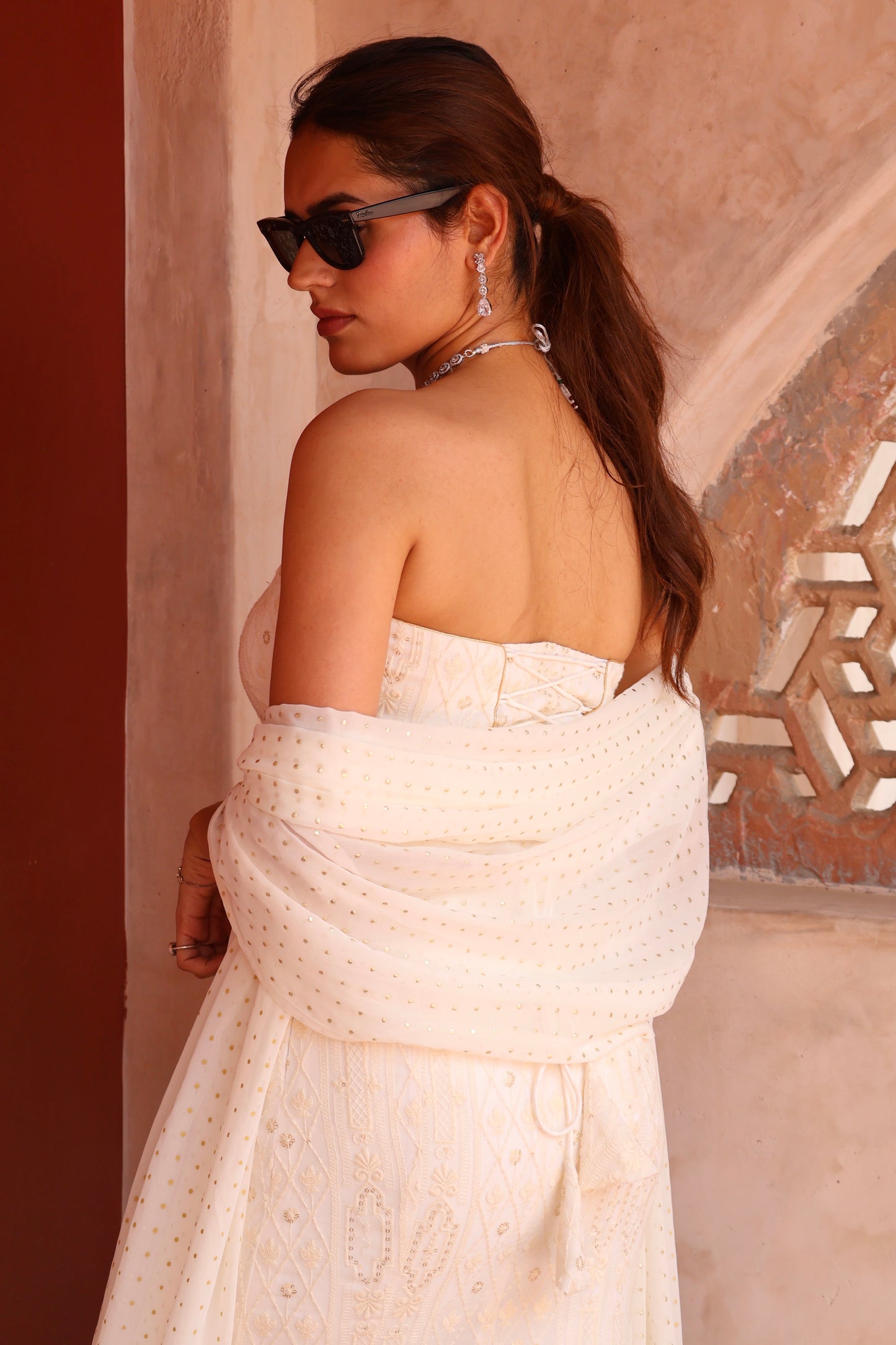 Ivory Embroidered Corset Lehenga Set