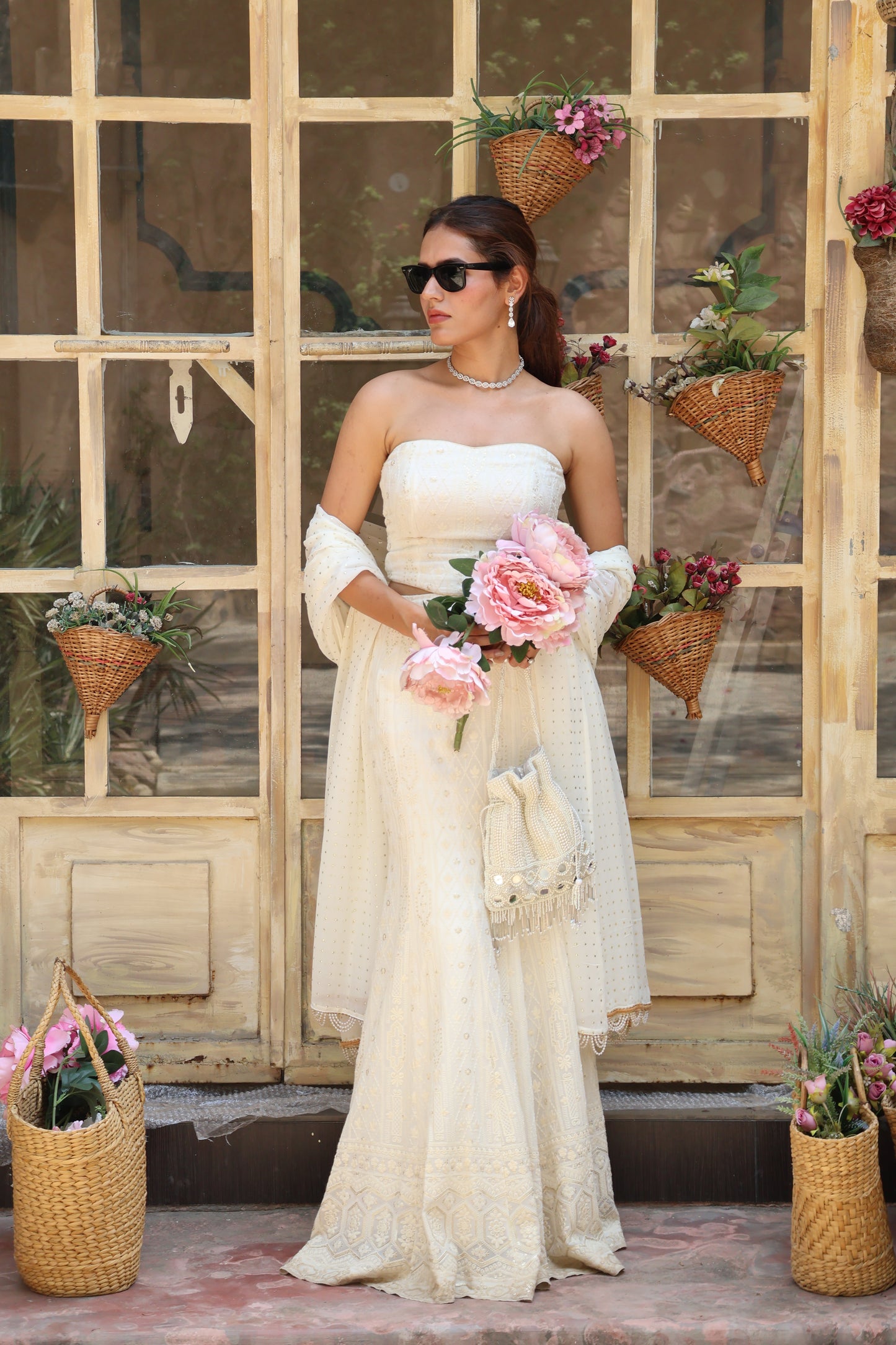 Ivory Embroidered Corset Lehenga Set