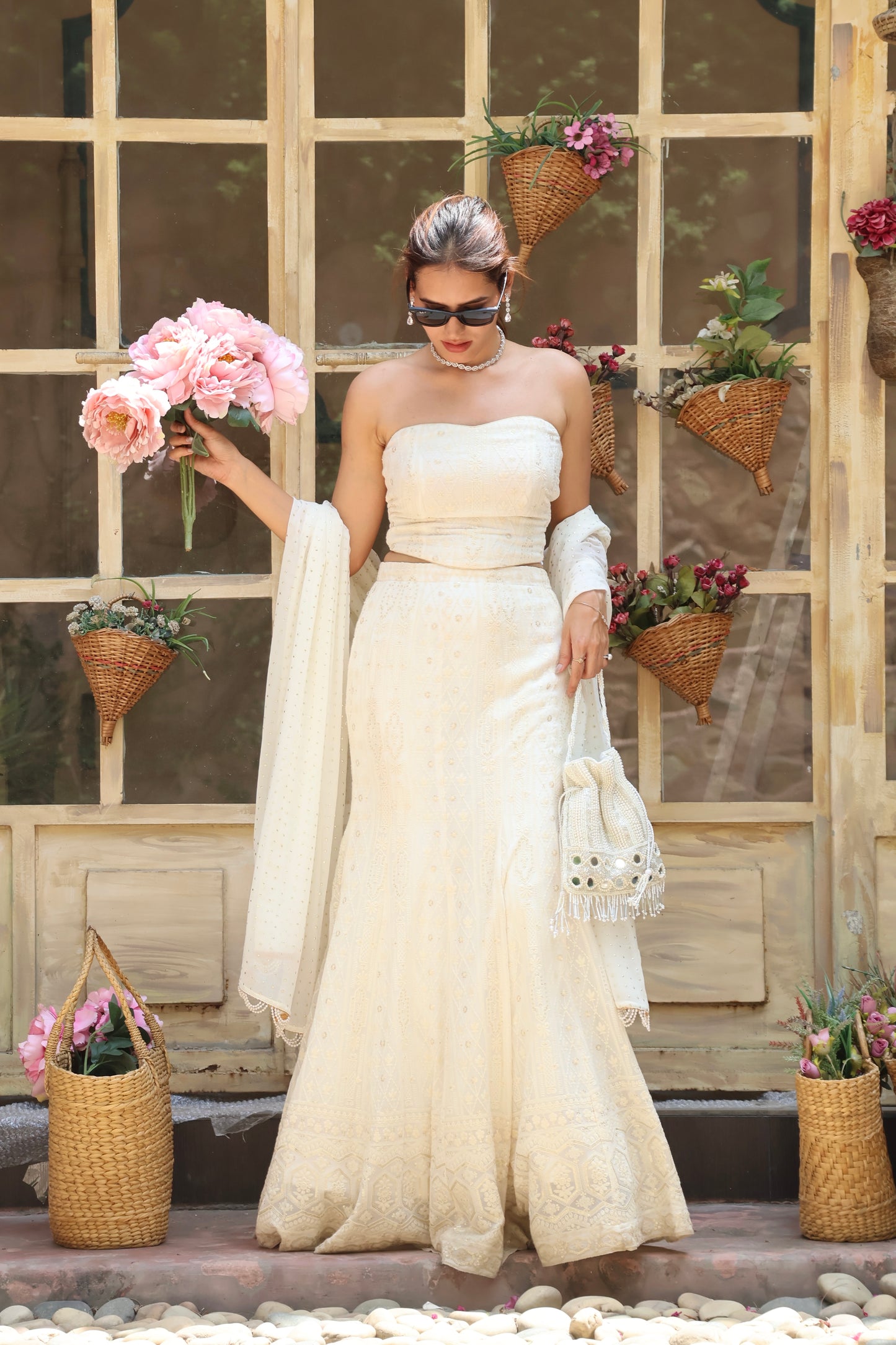 Ivory Embroidered Corset Lehenga Set