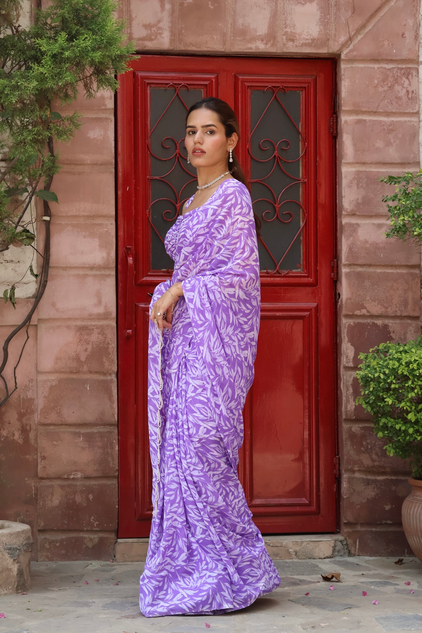 Lavender Georgette Printed Saree