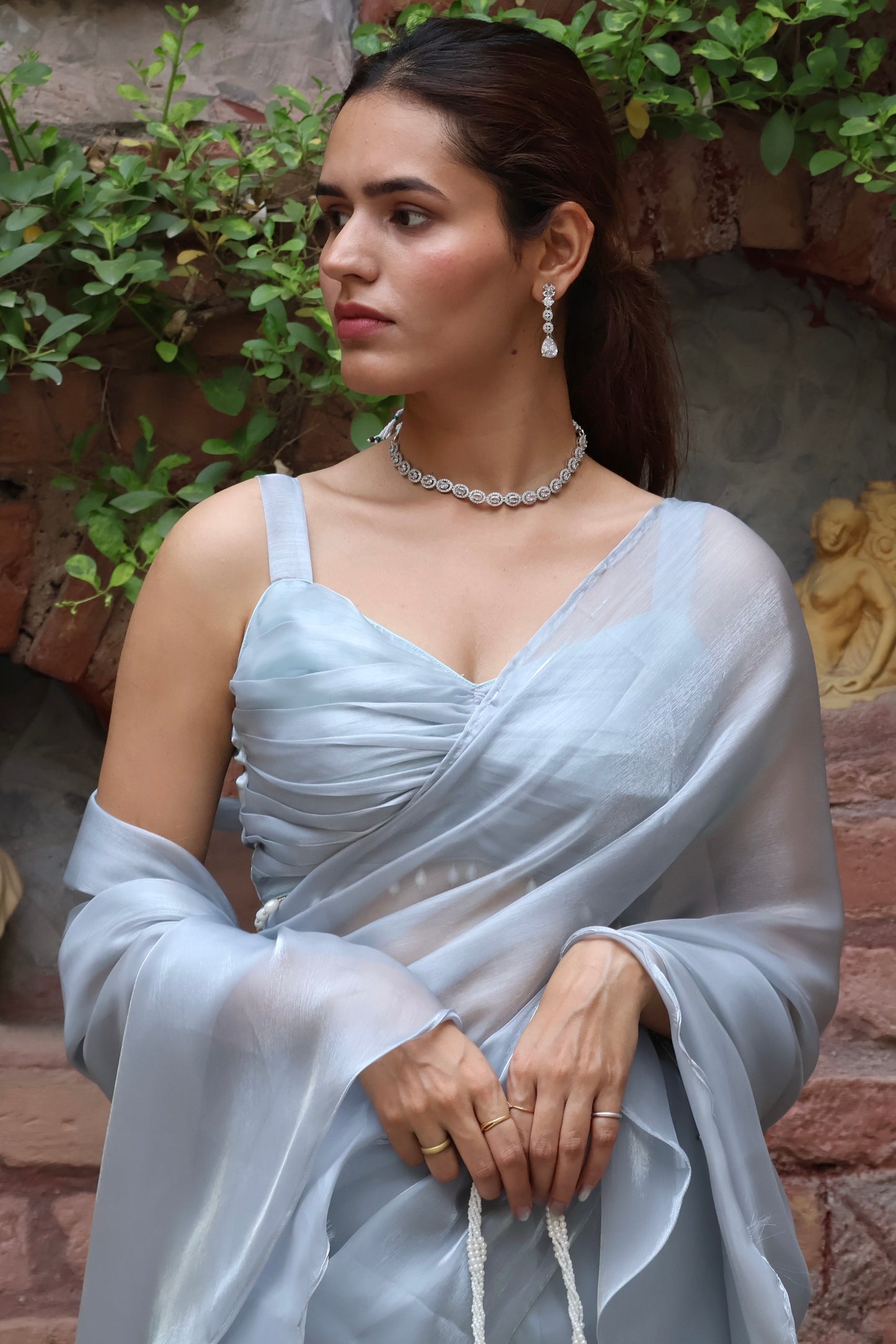 Windy Blue Tissue Ruffle Saree