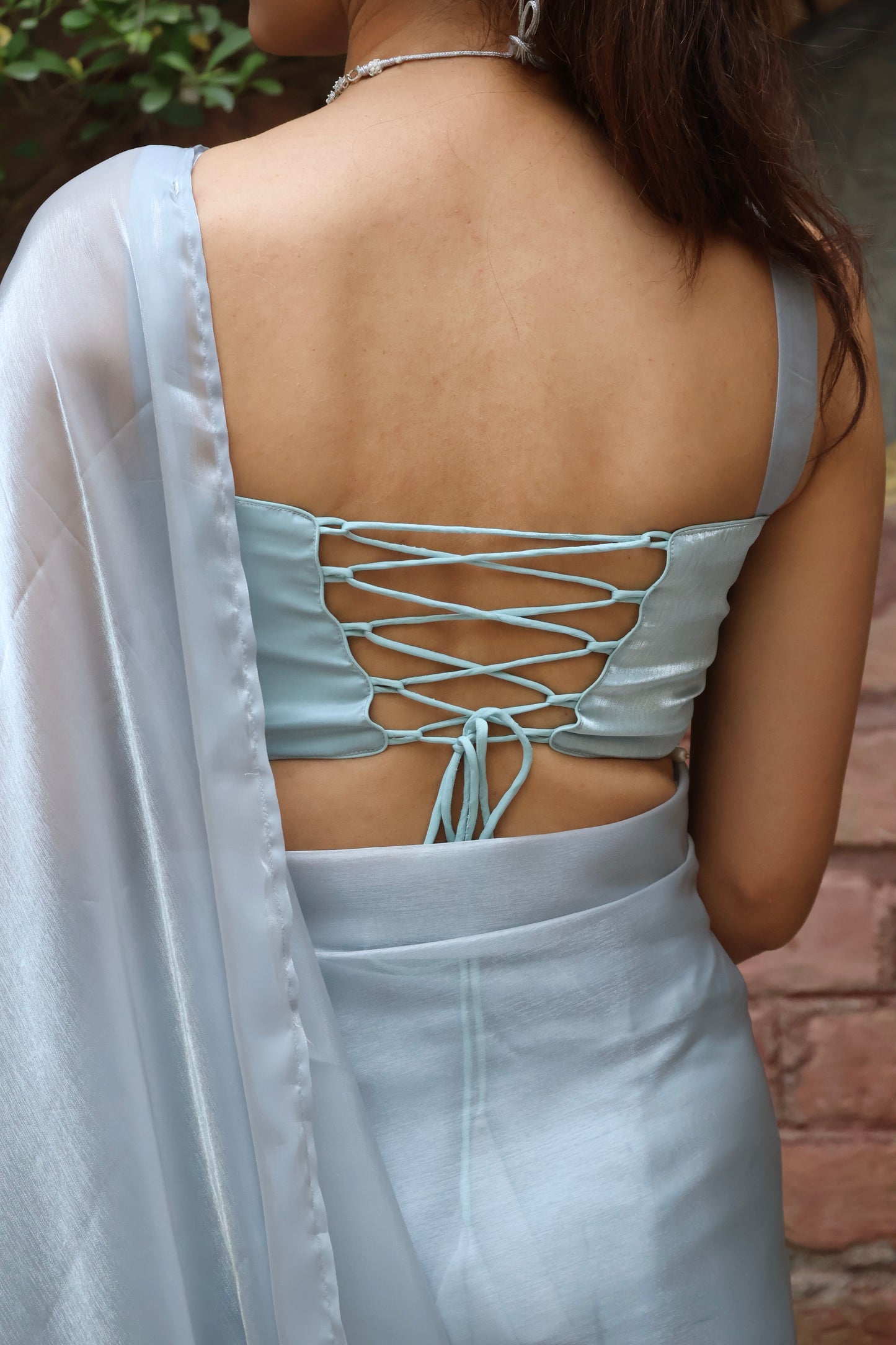 Windy Blue Tissue Ruffle Saree