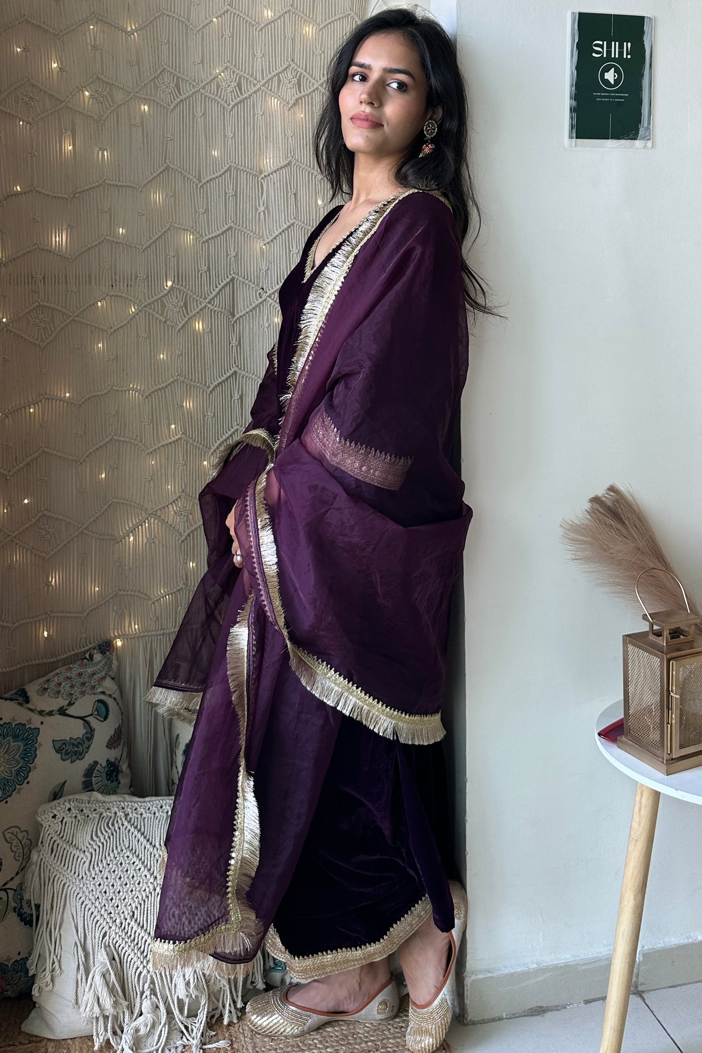 Wine Velvet Anarkali Set