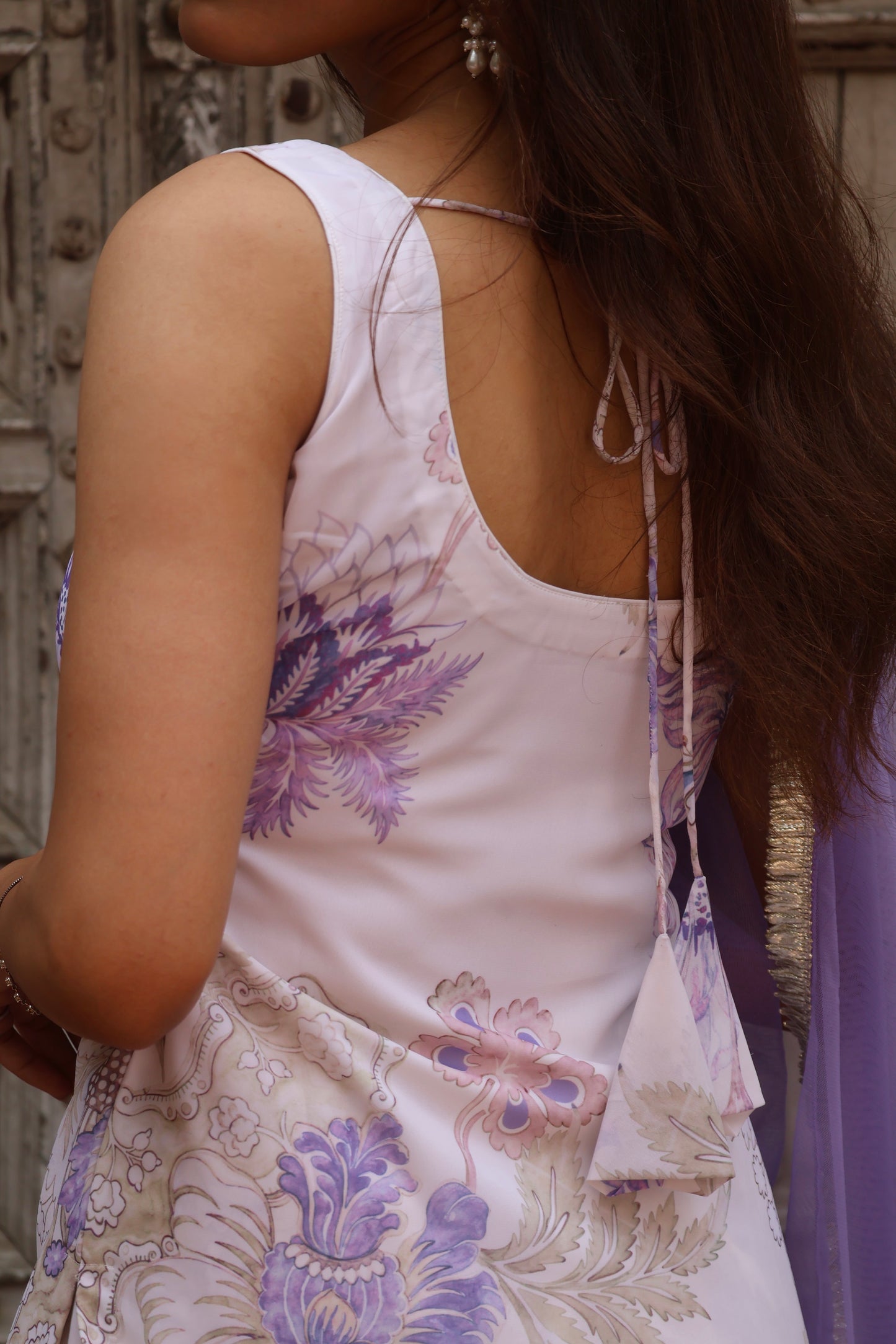 White Floral Printed Georgette Sharara Set