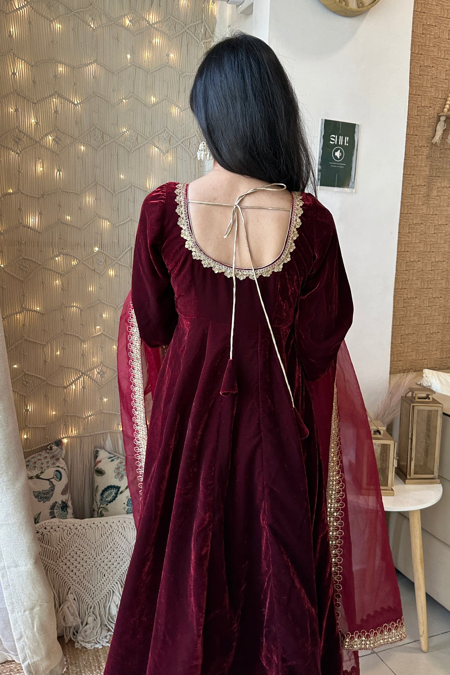 Maroon Velvet Anarkali Set