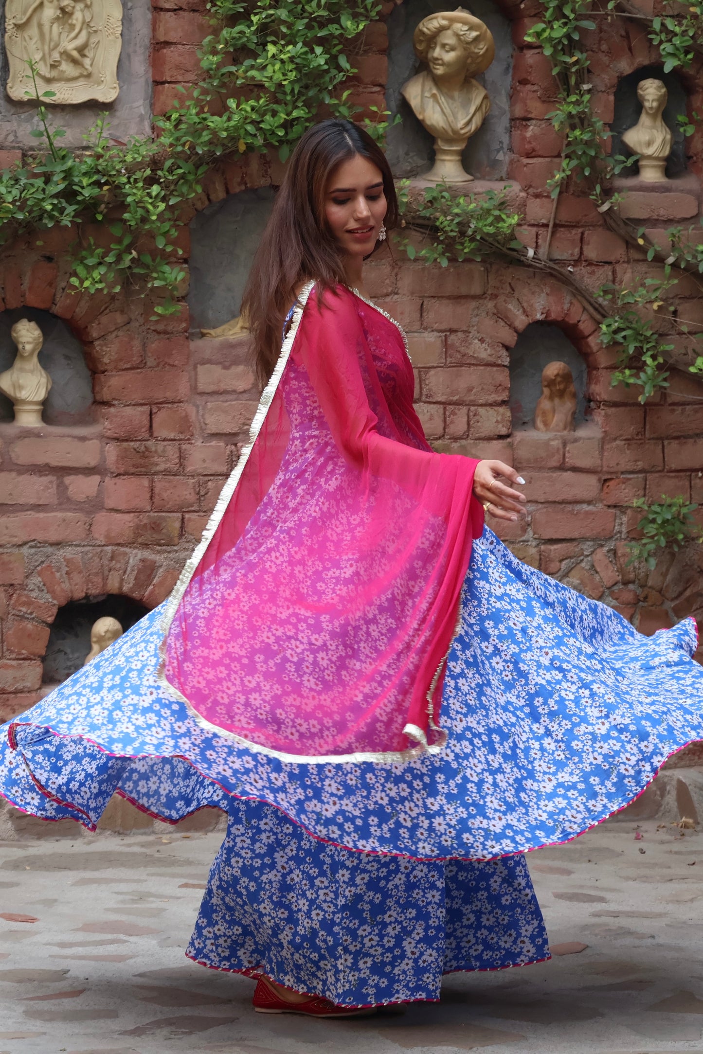 Royal Blue Cotton Printed Anarkali Set