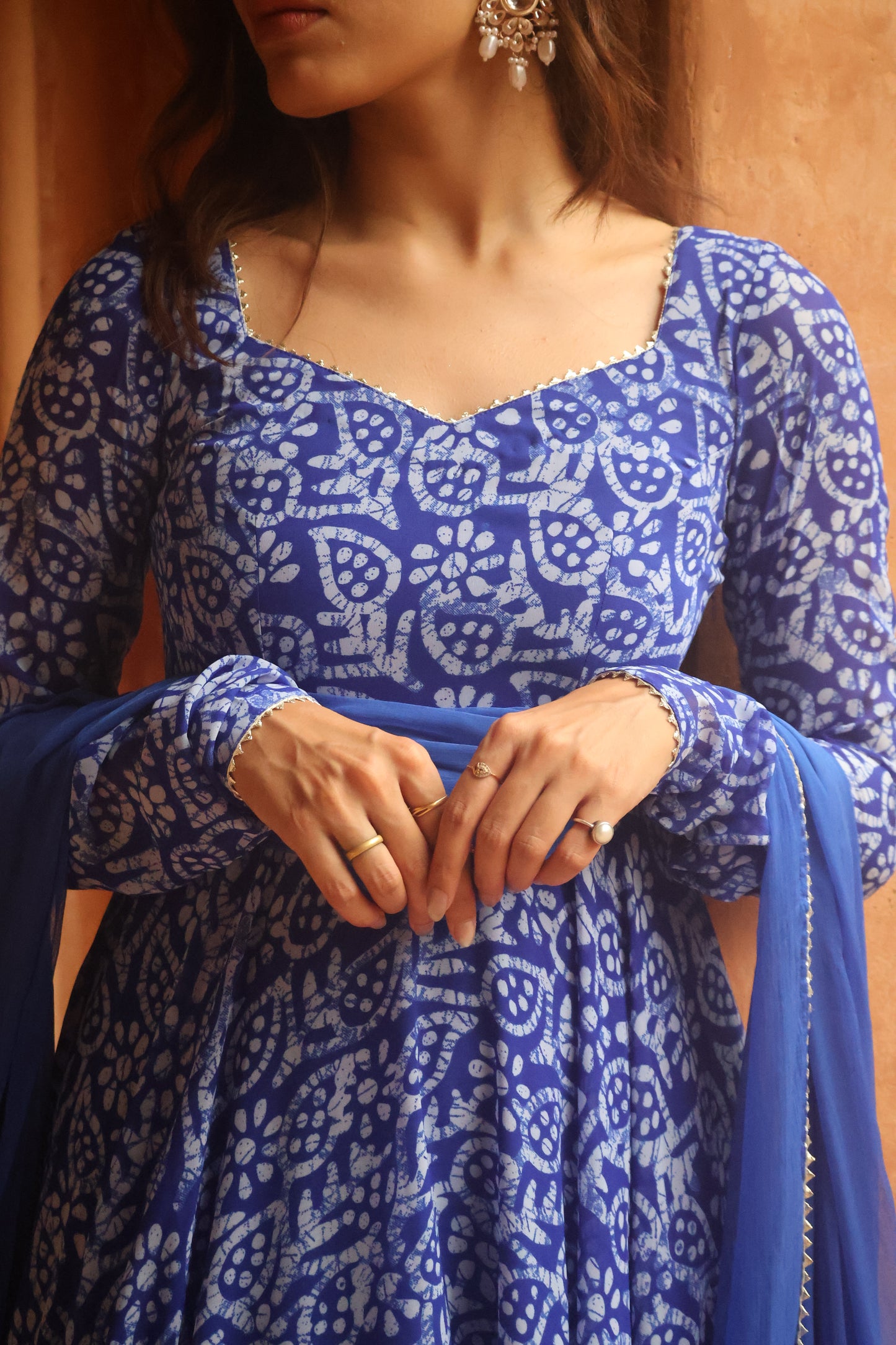 Blue Bandhnin Print Georgette Anarkali Set