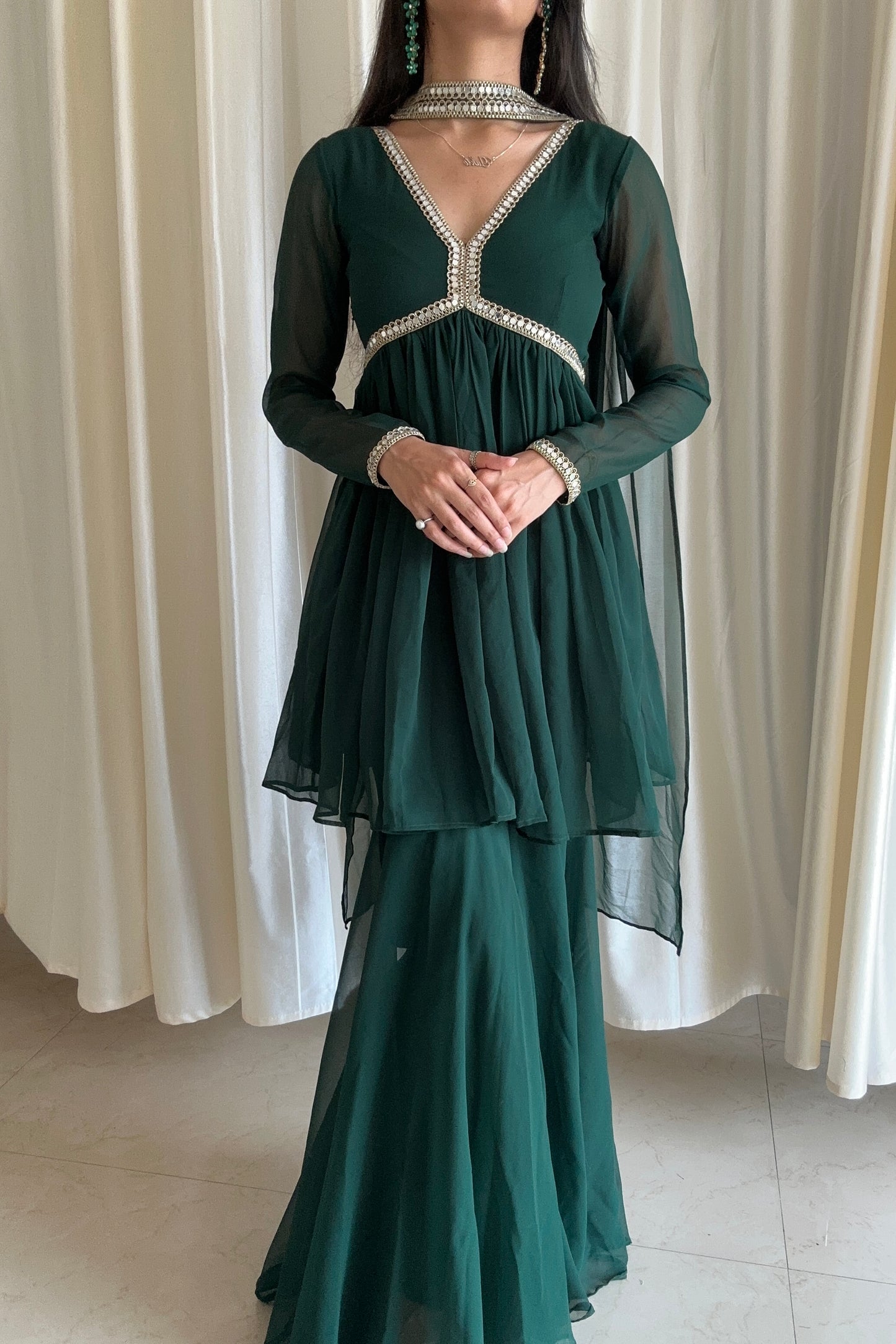 Green Georgette Sharara Set