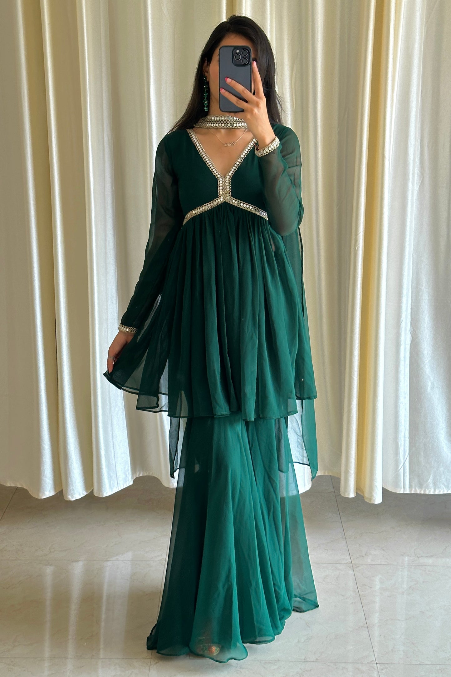 Green Georgette Sharara Set