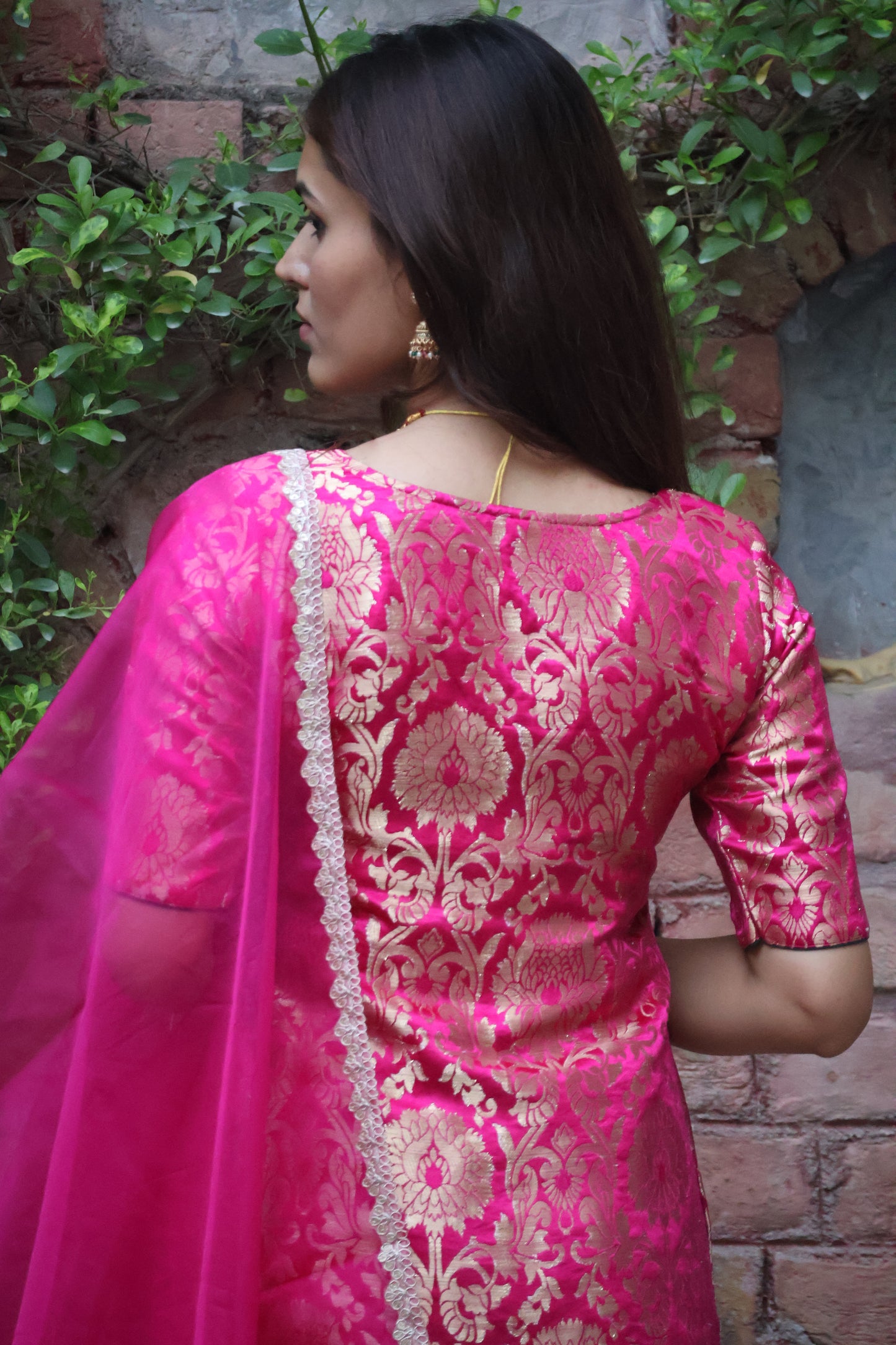 Pink Brocade Kurta Set