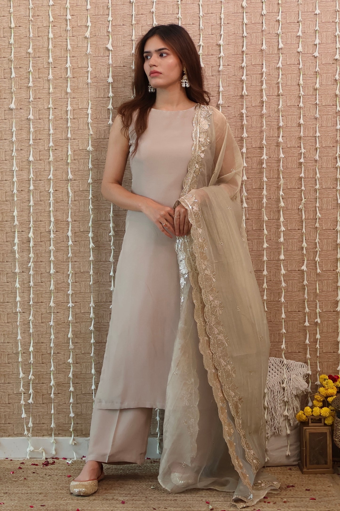 Dusty Grey Pure Crepe Kurta Set