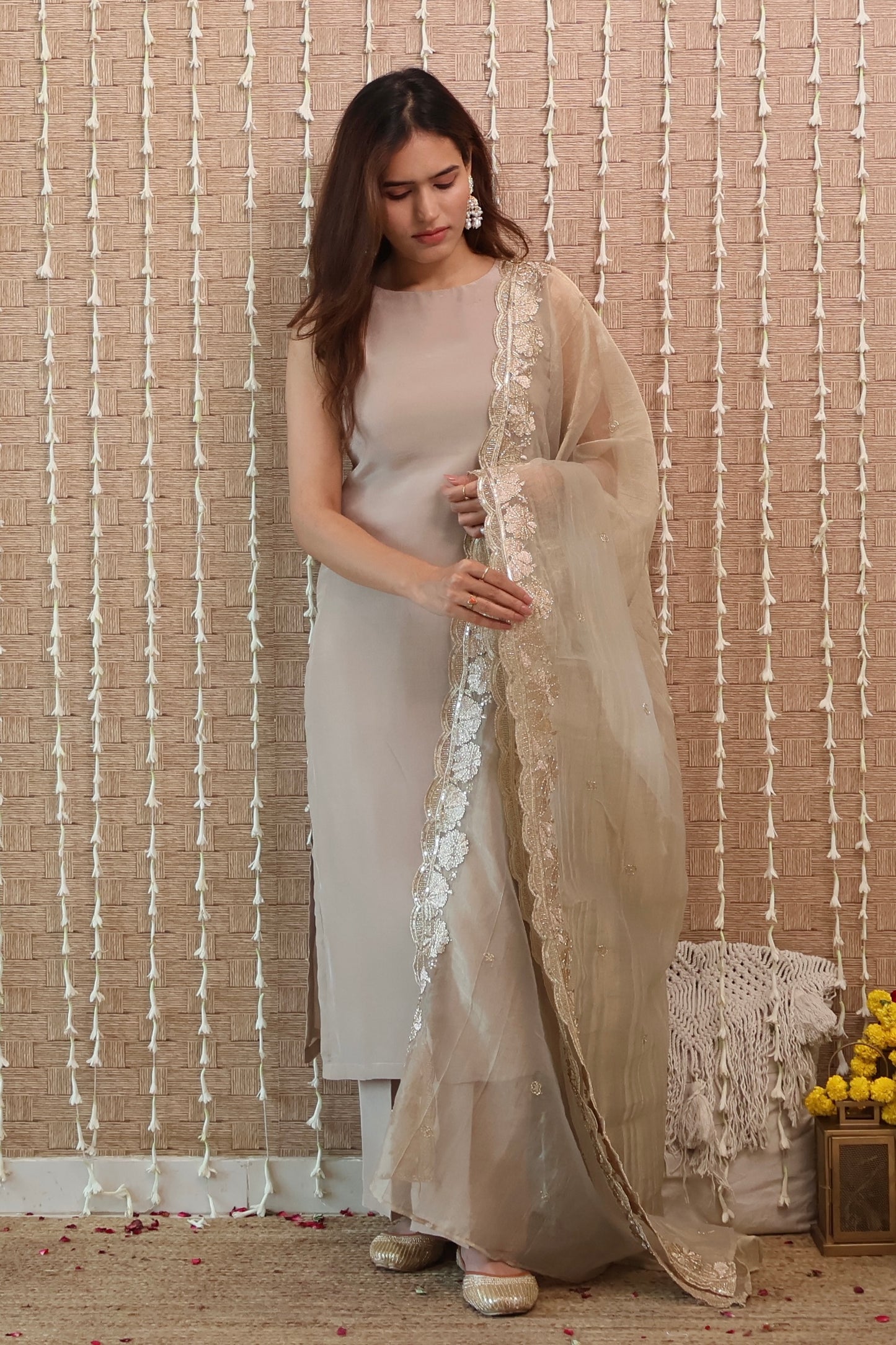 Dusty Grey Pure Crepe Kurta Set