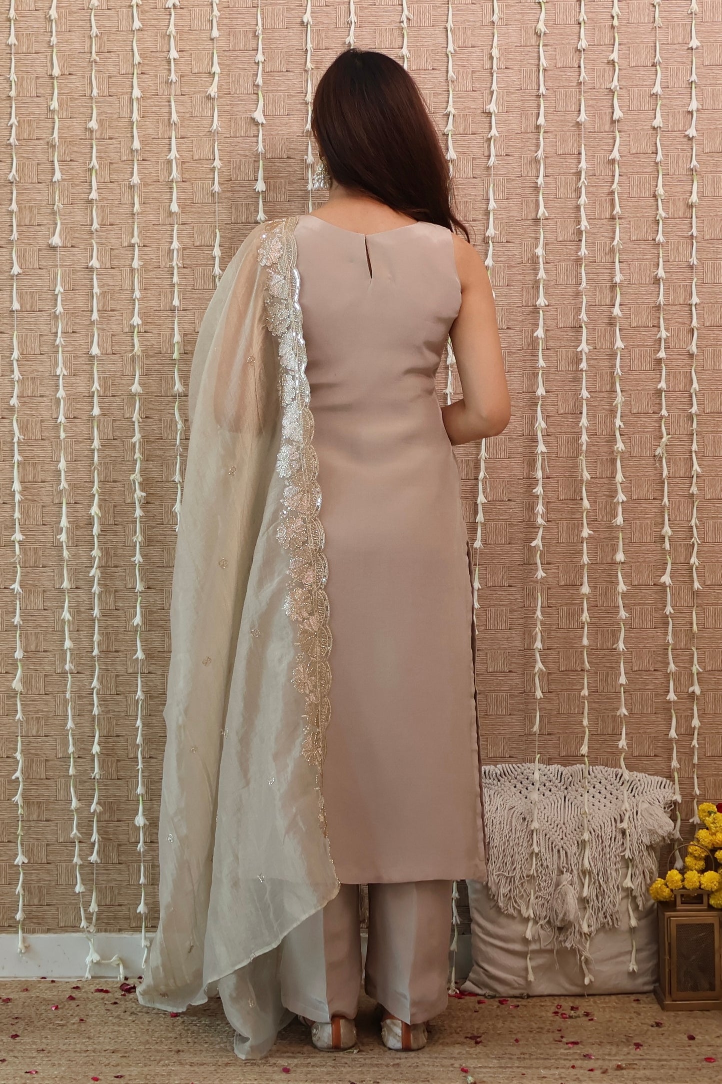 Dusty Grey Pure Crepe Kurta Set