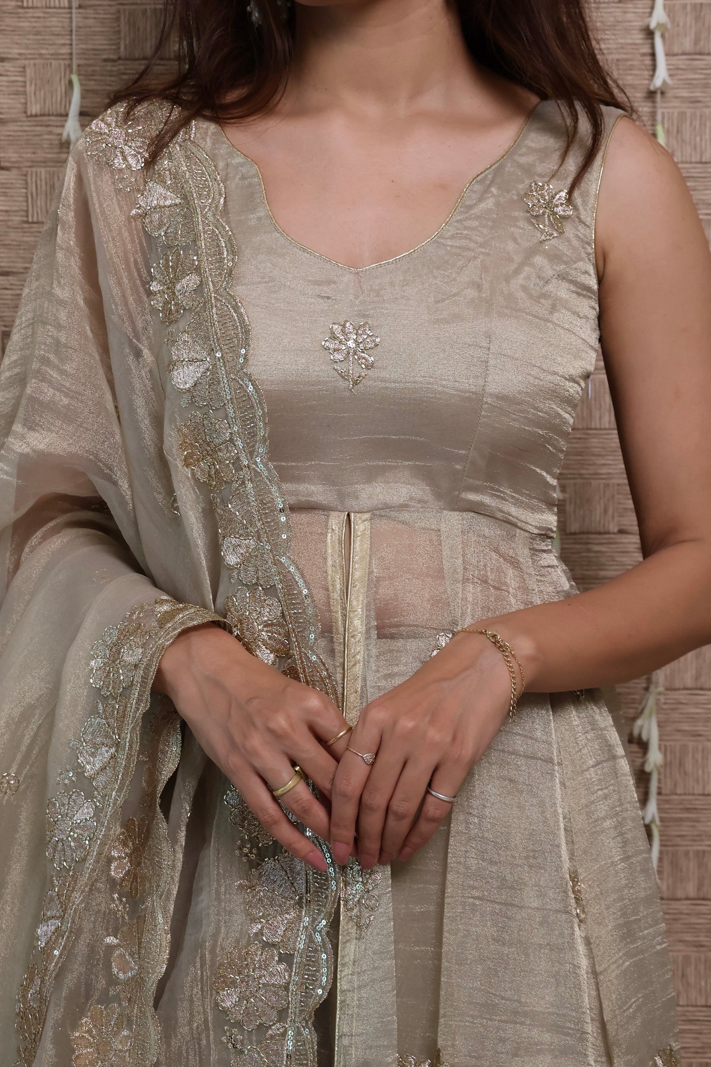 Rangrez Tissue Embroidered Anarkali Set