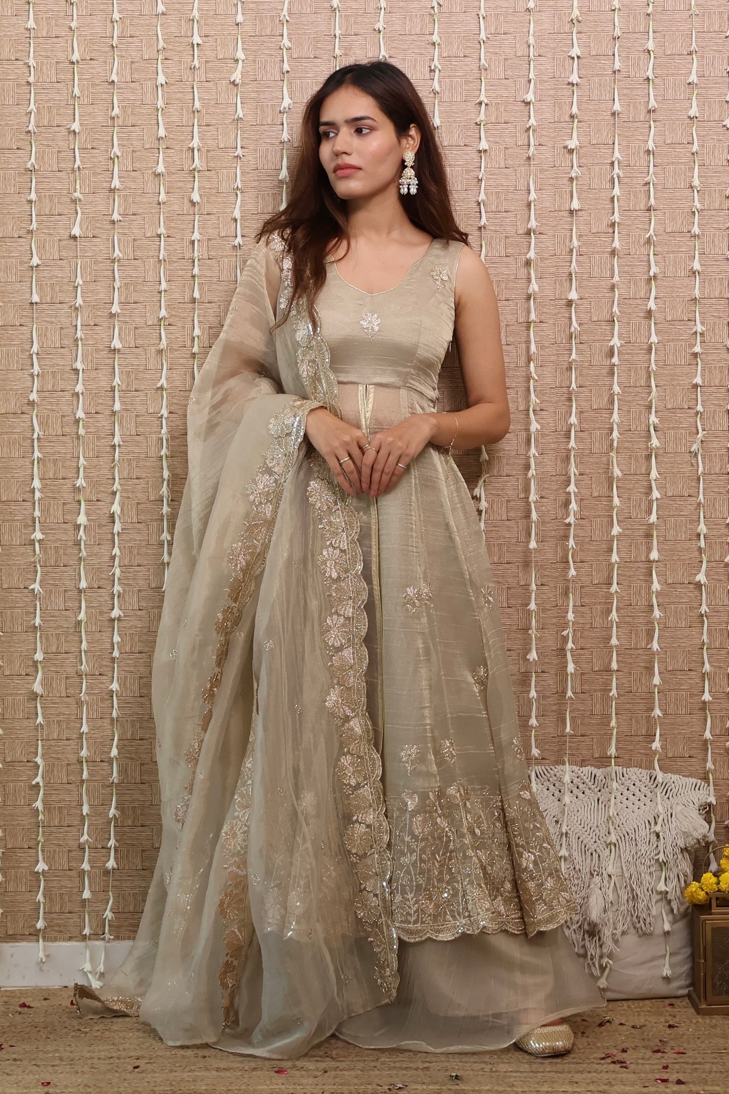 Rangrez Tissue Embroidered Anarkali Set