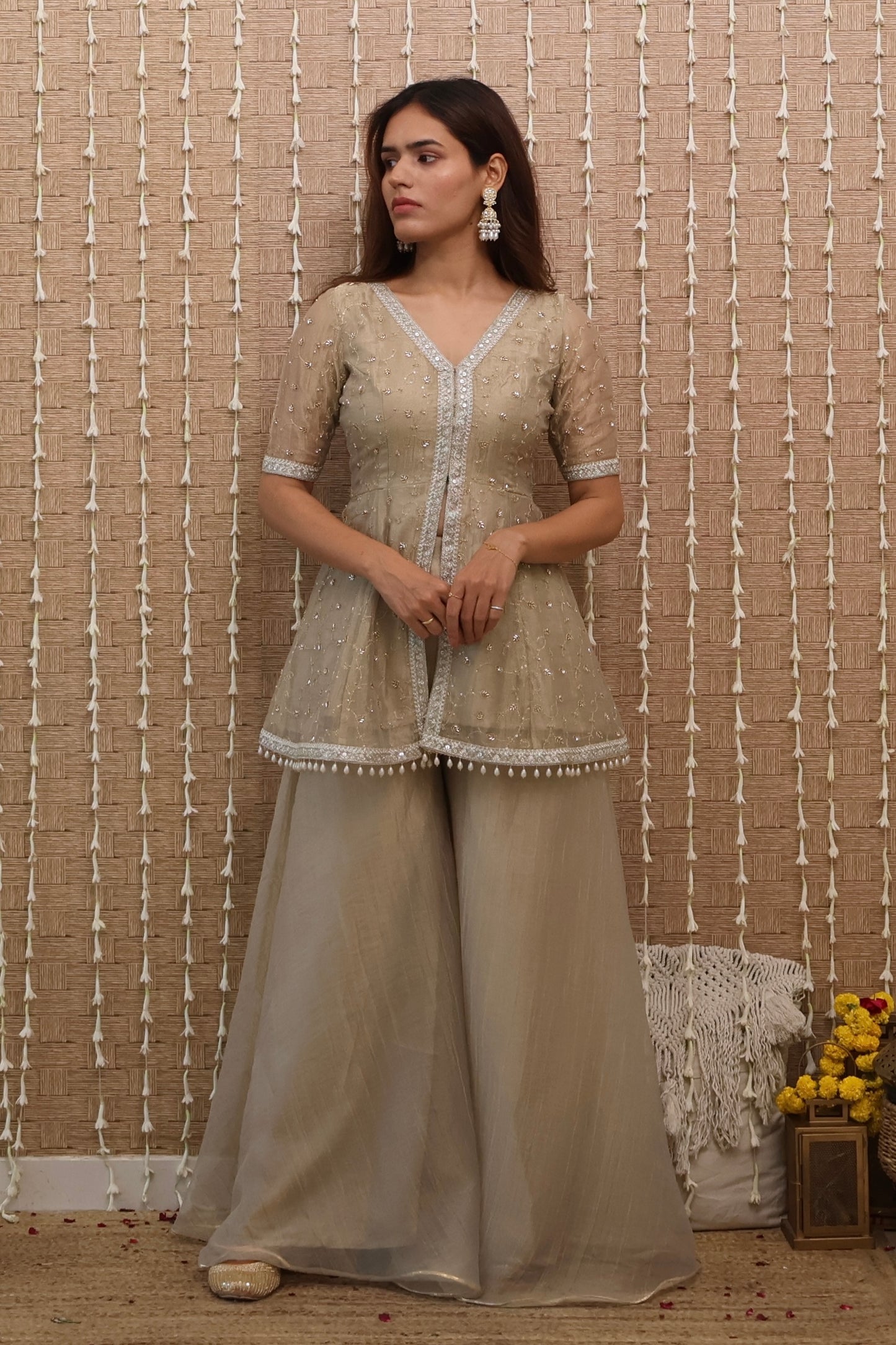 Sitara Tissue Embroidered Sharara Set