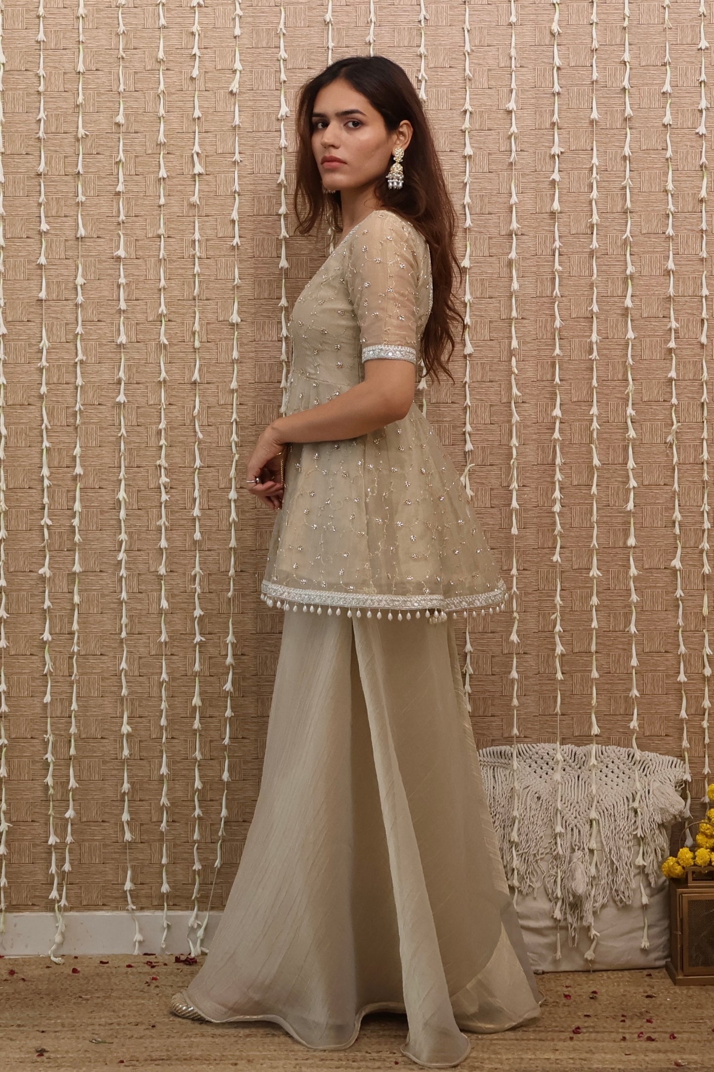 Sitara Tissue Embroidered Sharara Set