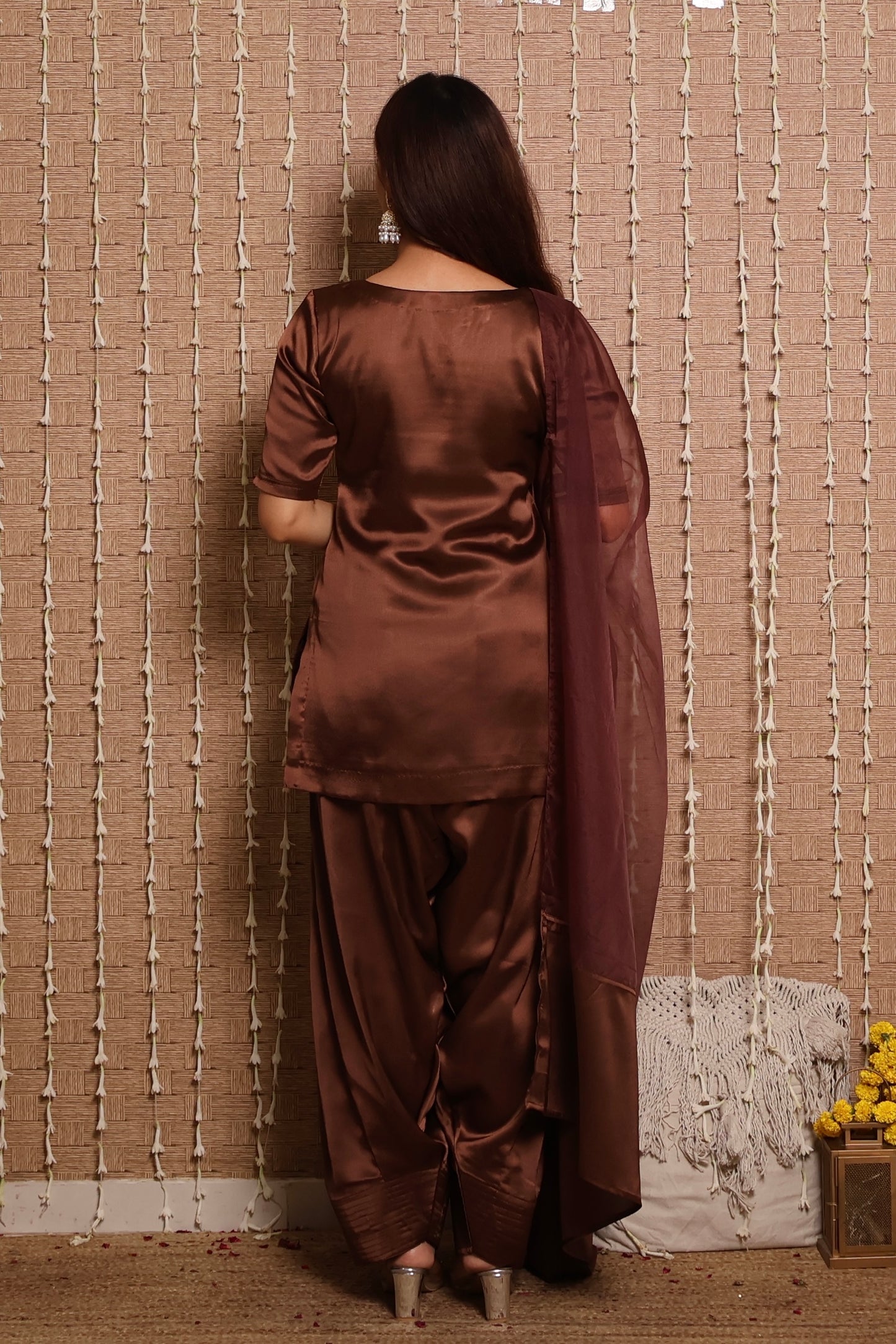 Brown Satin Salwar Suit