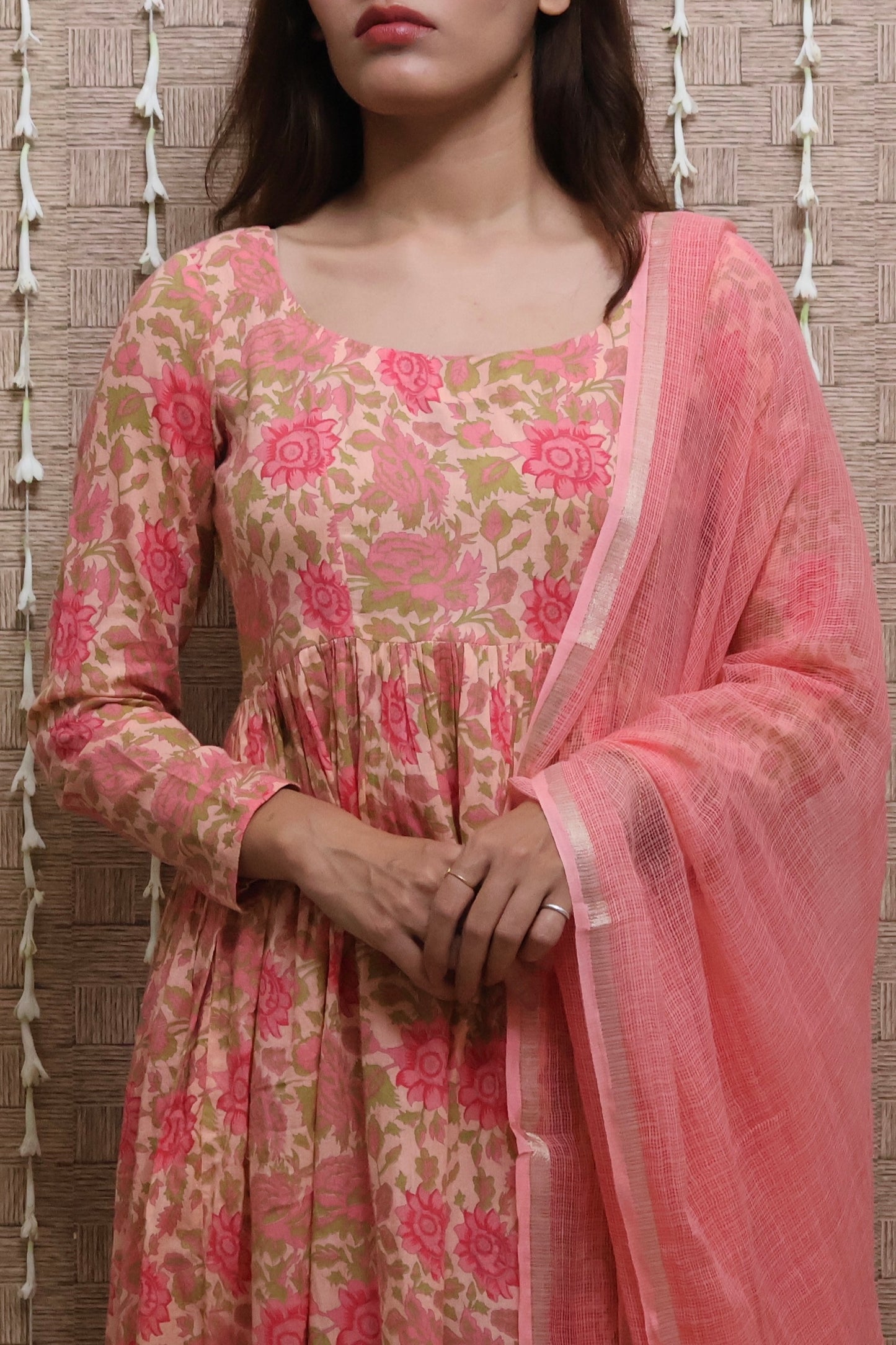 Peach Floral Cotton Kurta Set