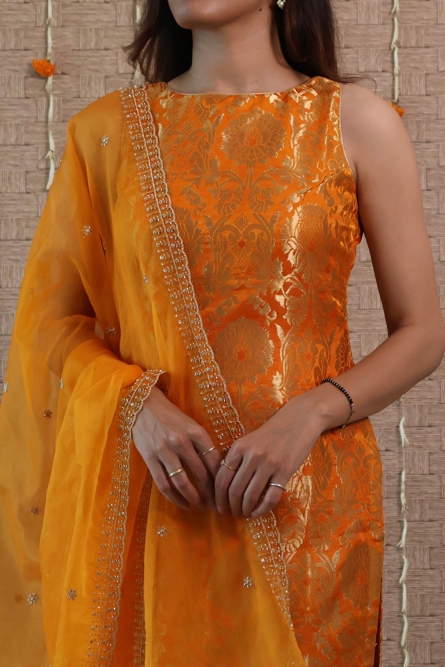 Mustard Yellow Brocade Kurta Set