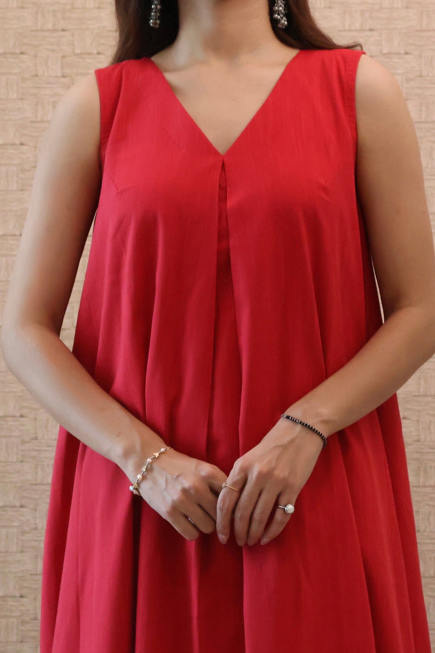 Red Rayon Cotton Kurta Set