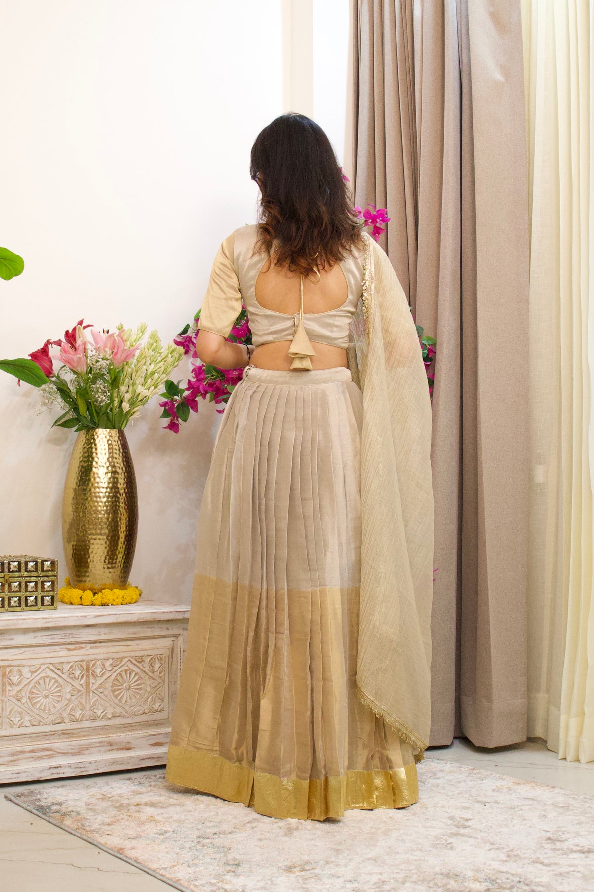 Silver and Gold Tissue Lehenga Set