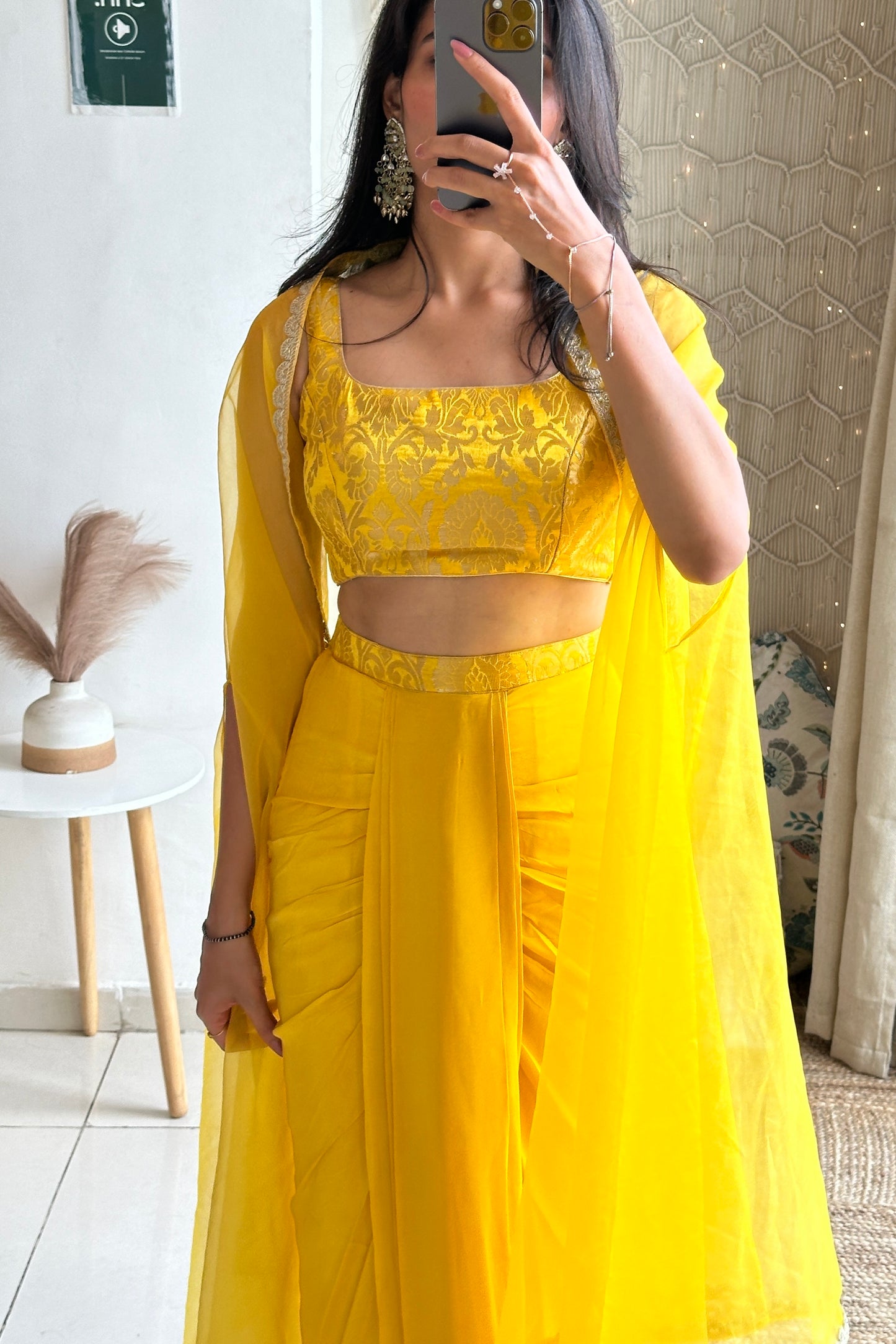 Yellow Draped Skirt Set