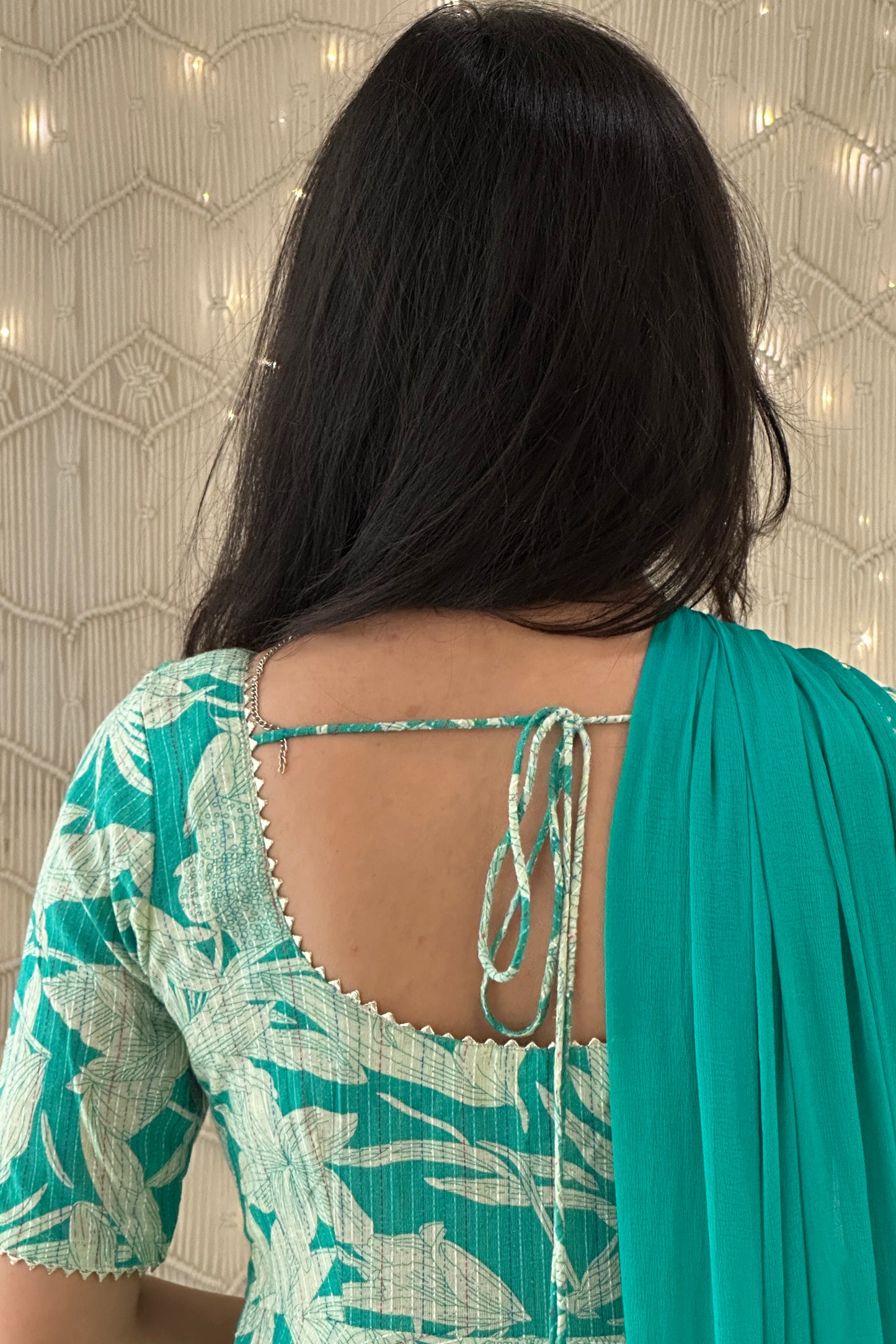 Sea Green Kantha Cotton Anarkali Set