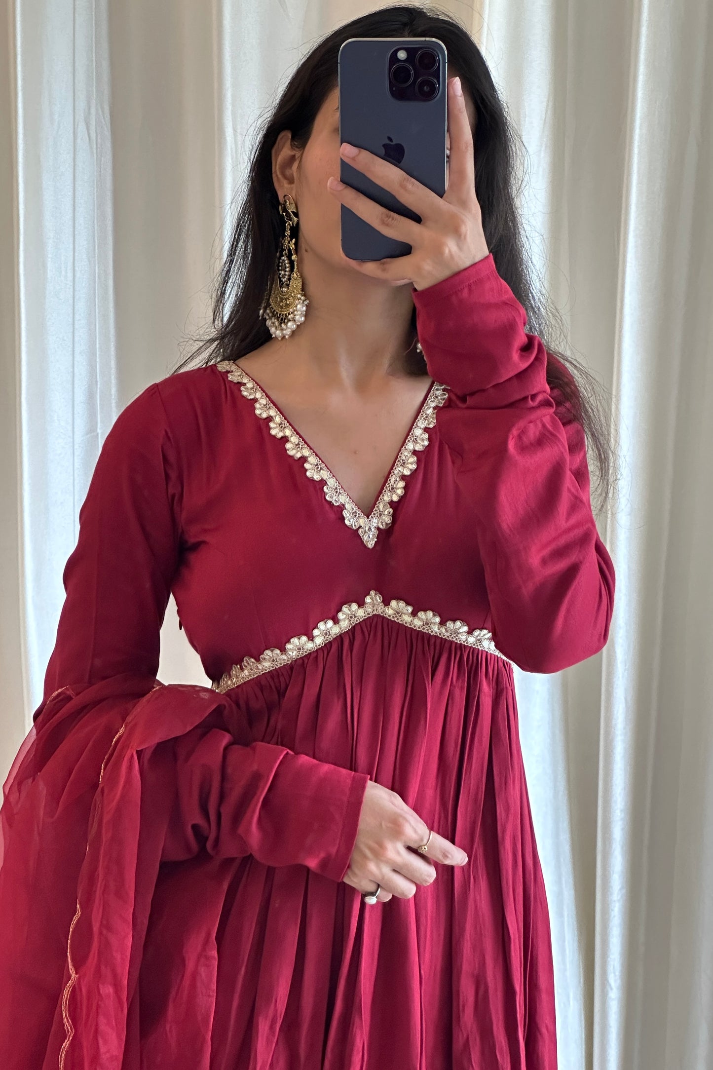 Maroon Glaze Cotton Anarkali Kurta Set