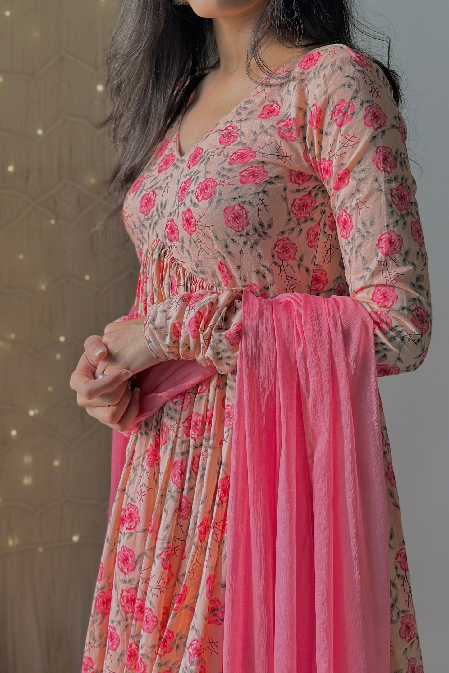 Pink Rose Cotton Anarkali Set