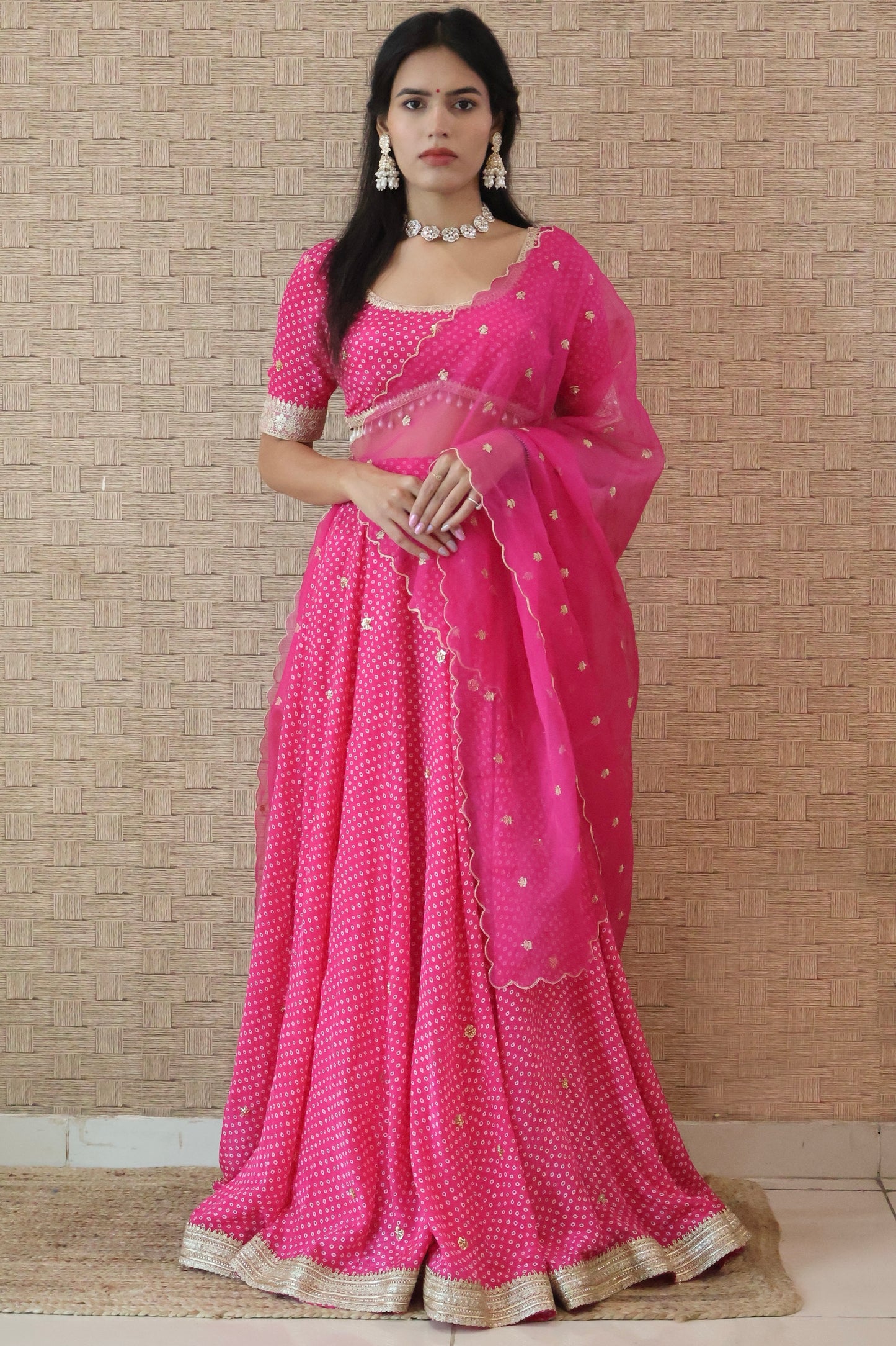 Pink Bandhani Embroidered Lehenga Set